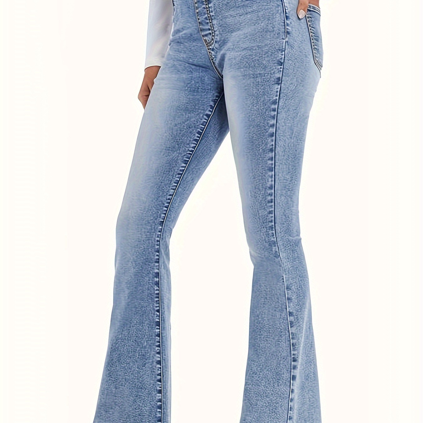 

Women's Elastic Waist Stretchy Flared Jeans, Vintage Style Bell Bottom Pants For Casual Wear