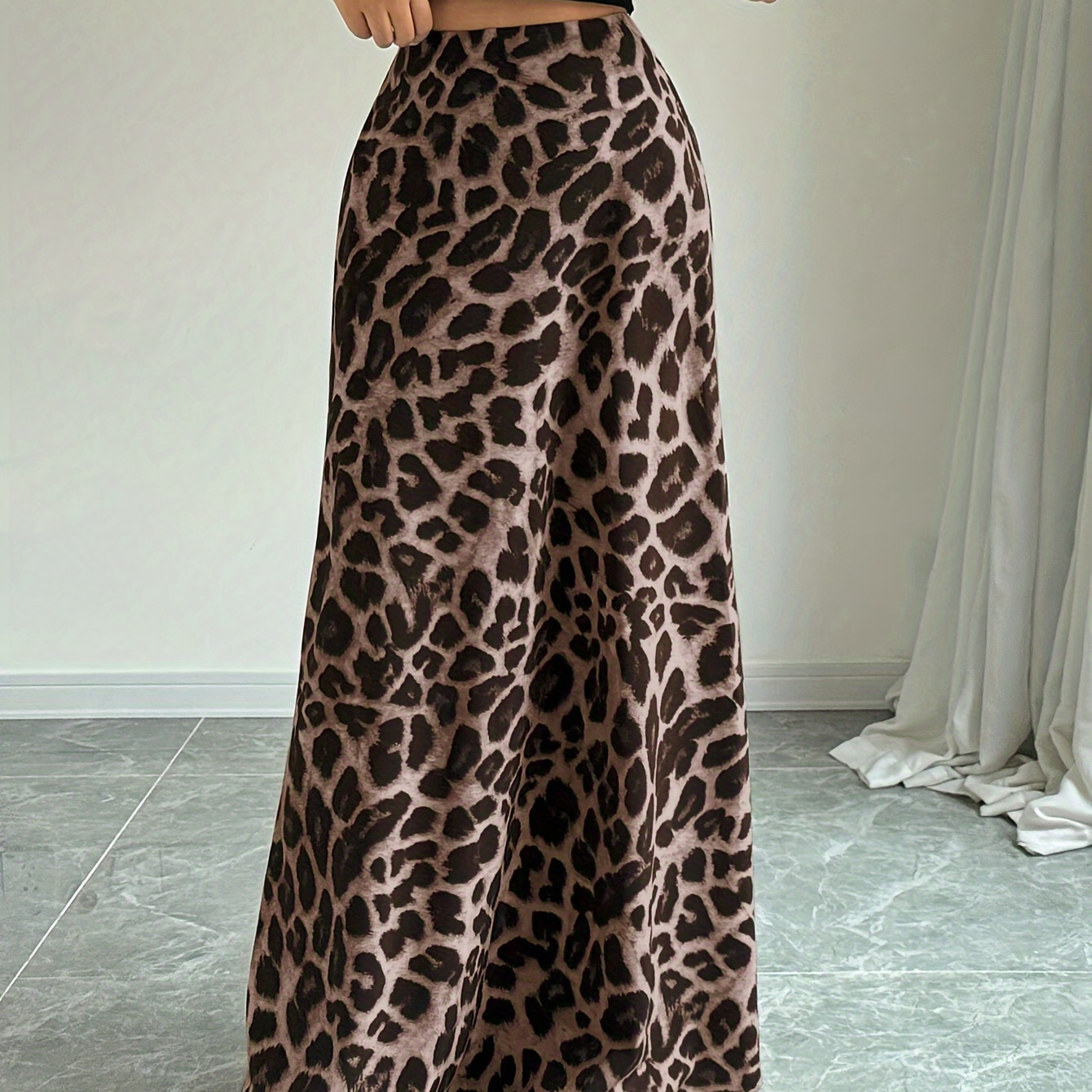 

Women's Elegant Leopard Print Midi Skirt, 100% Polyester, Woven, Lightweight 120gsm, Lined 90gsm, Spring/summer/fall Fashion, Casual To Dressy Style