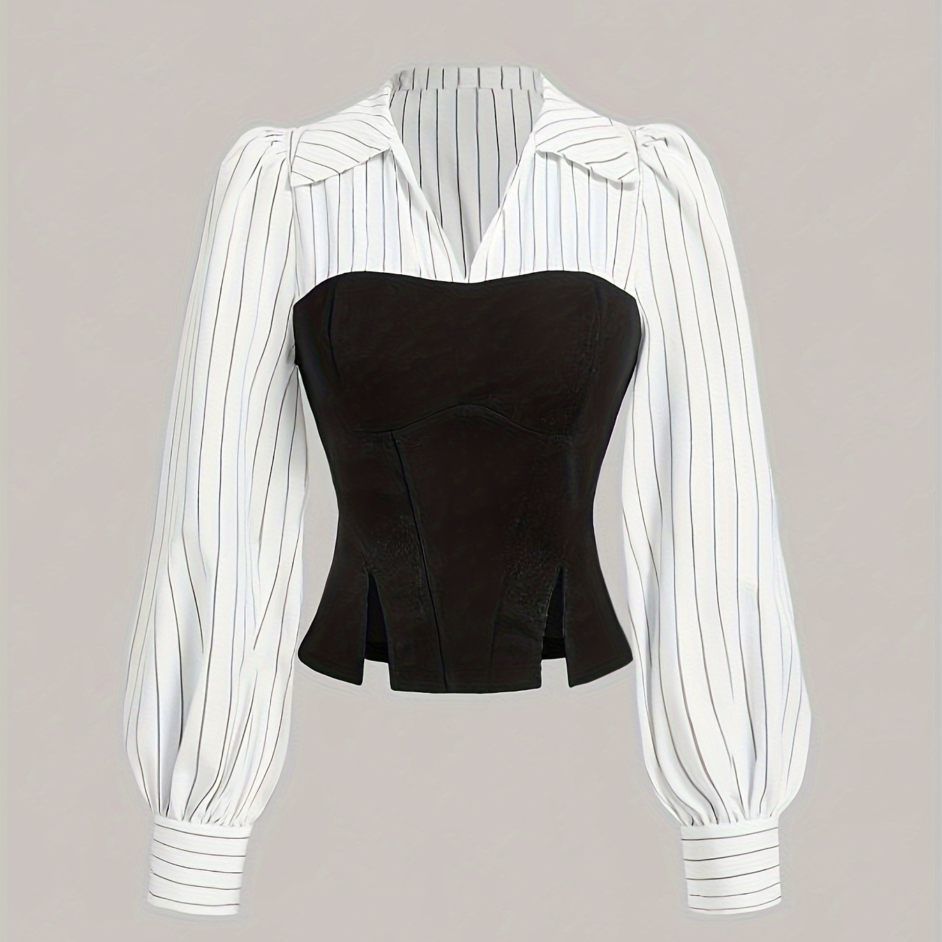 

Elegant Women's Striped Patchwork Shirt