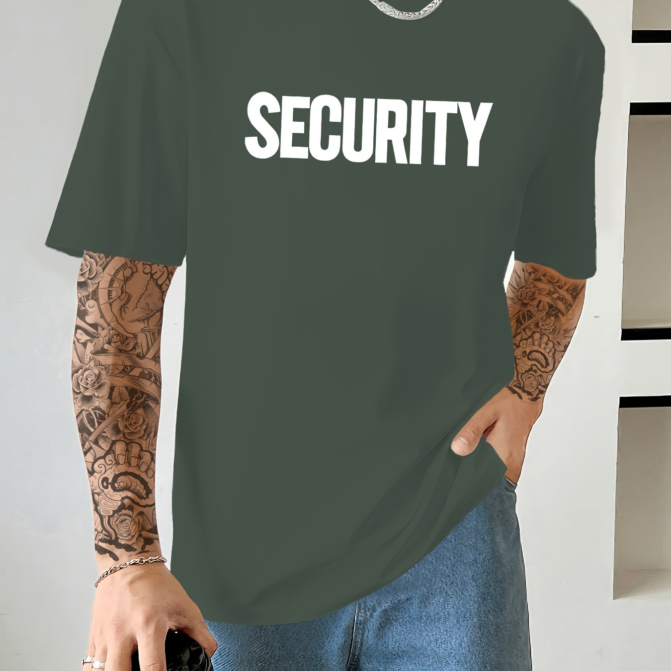 

Security Print T Shirt, Tees For Men, Casual Short Sleeve T-shirt For Summer