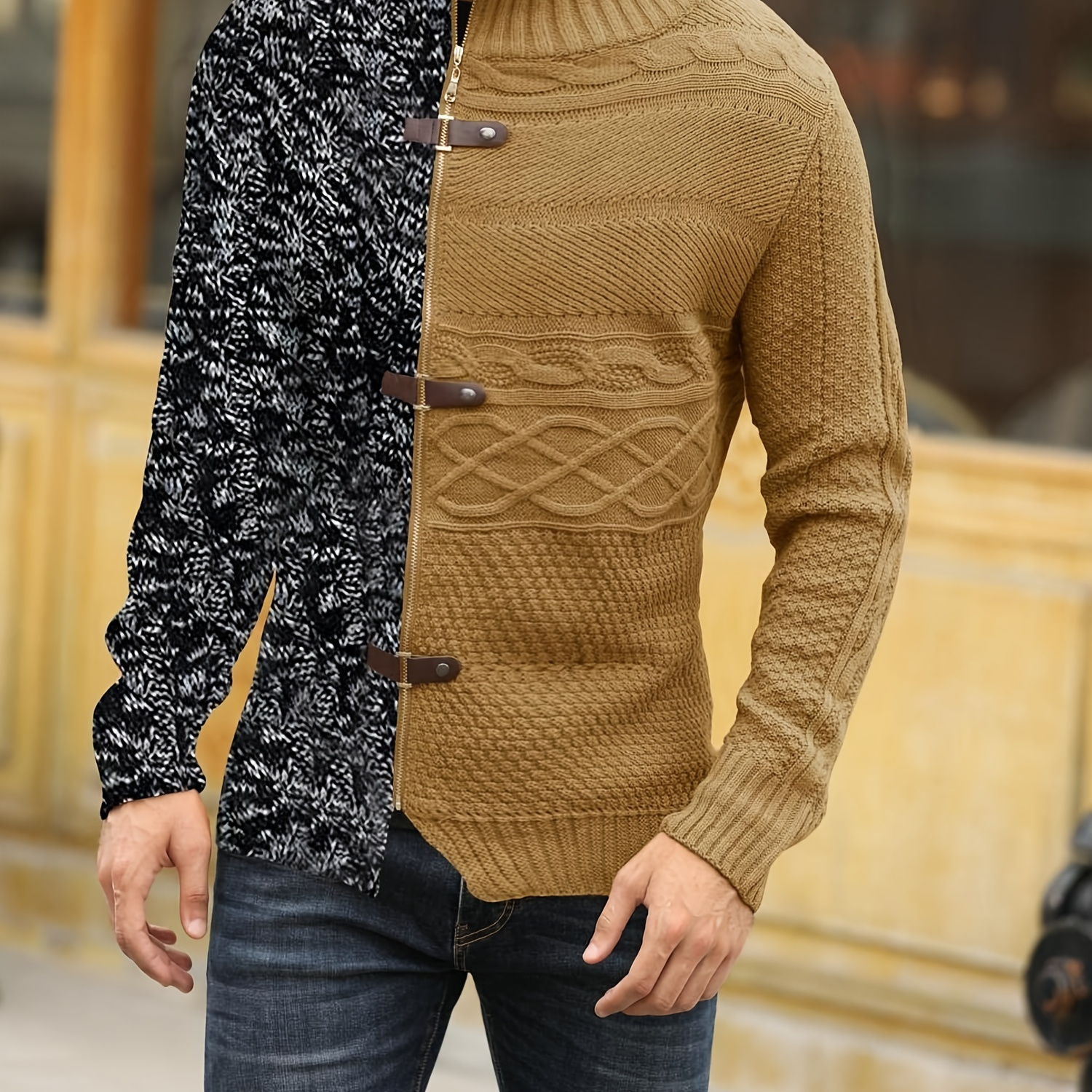 

Knitted Oplique Zip Long Sleeve