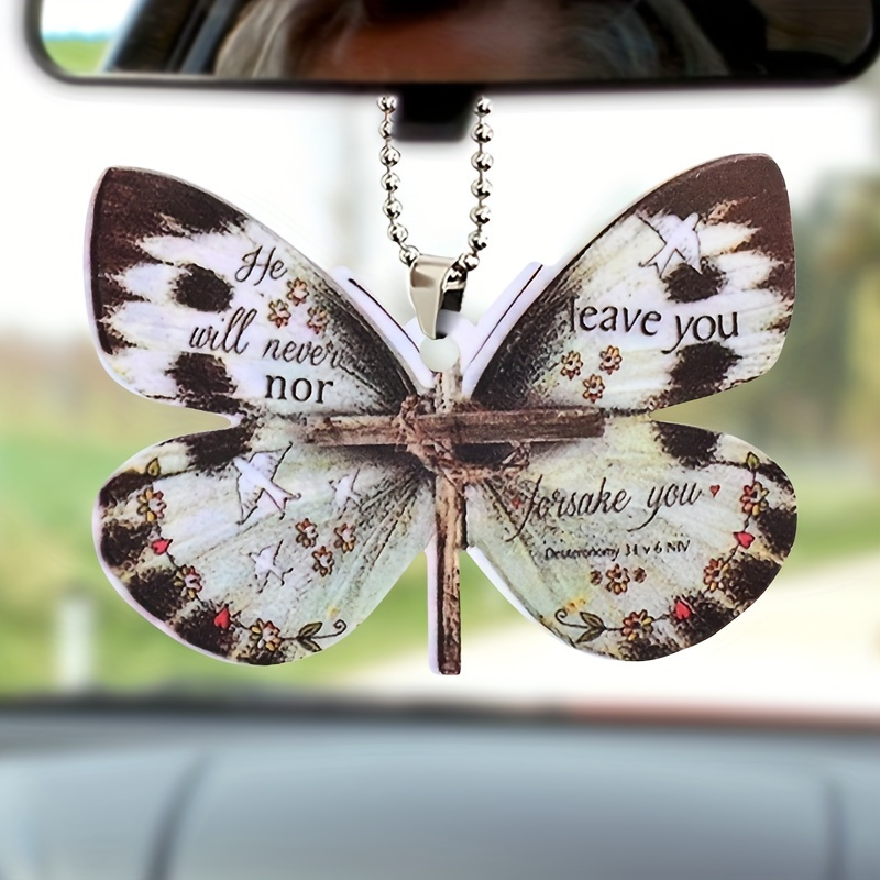 Unique Christian Cross Butterfly Car Charm - A Stylish Rearview Mirror Ornament