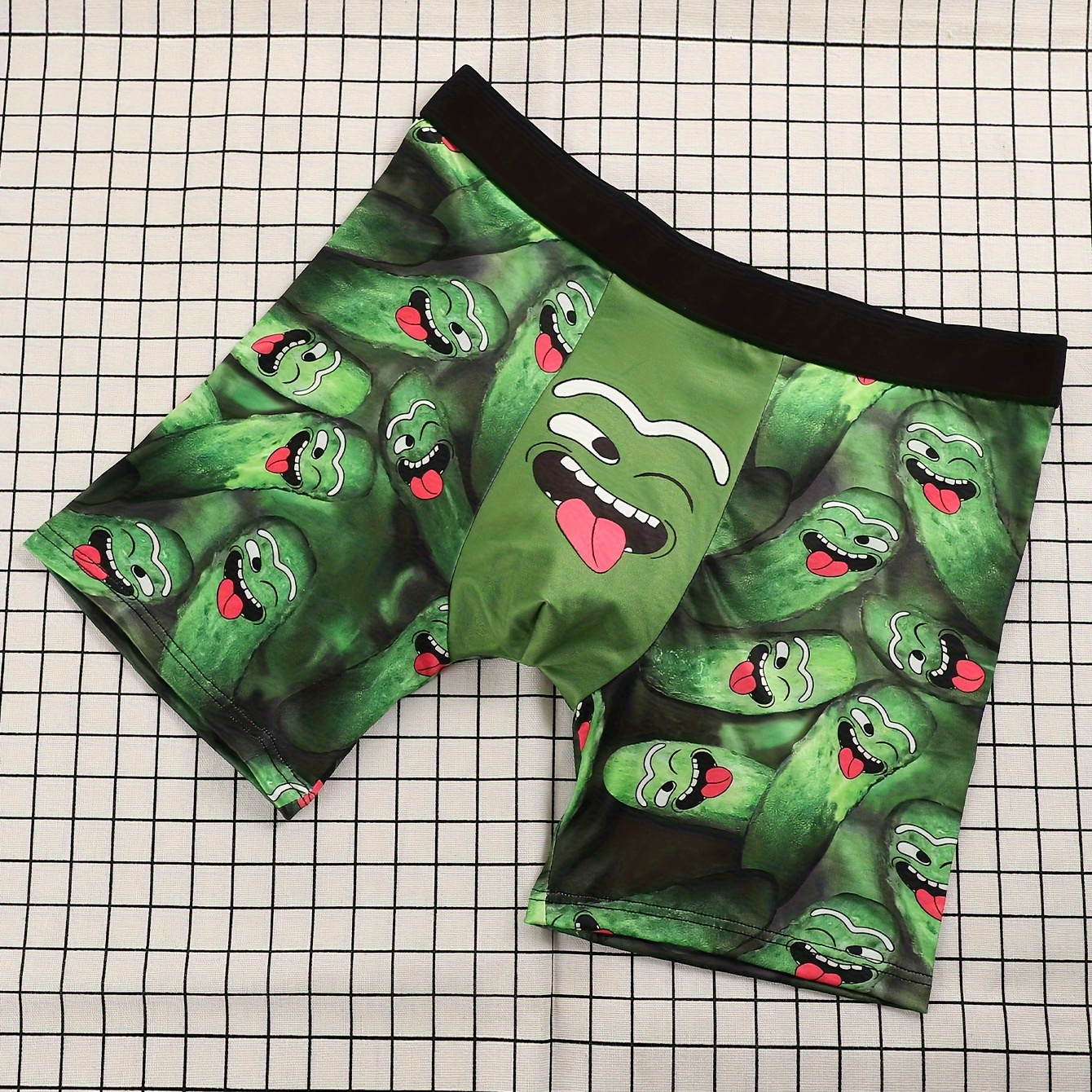 

Men's Cucumber Fun Print Boxer Briefs - Pack Of 1, Polyester Blend, High Stretch, All Over Print, Comfortable Sports Underwear, Novelty