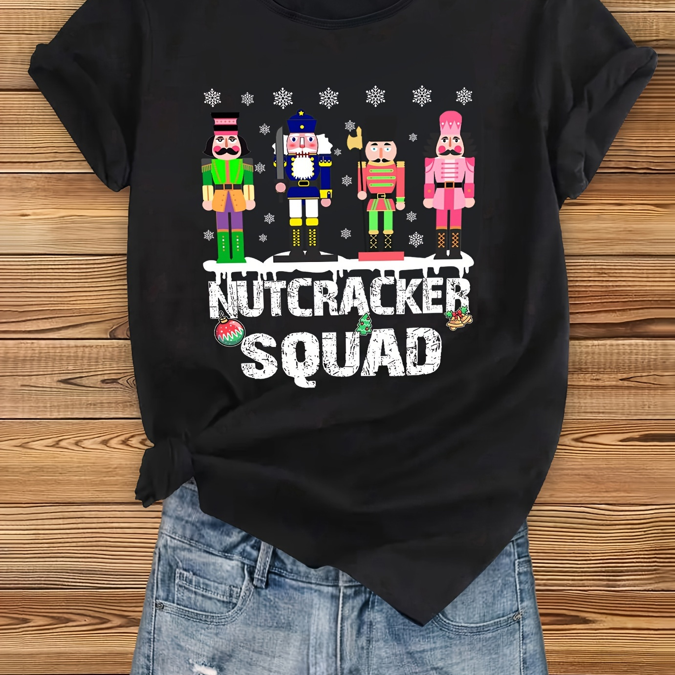 

Nutcracker Squad Print T-shirt, Casual Crew Neck Short Sleeve Top, Women's Clothing