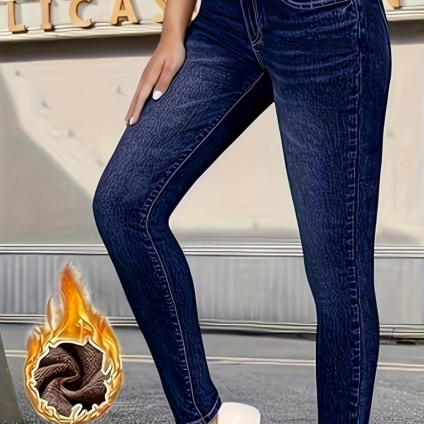 

Women's Cozy Fleece-lined Skinny Jeans - Stretch Denim With Pockets, Casual Winter Wear, Plus Size Jeans