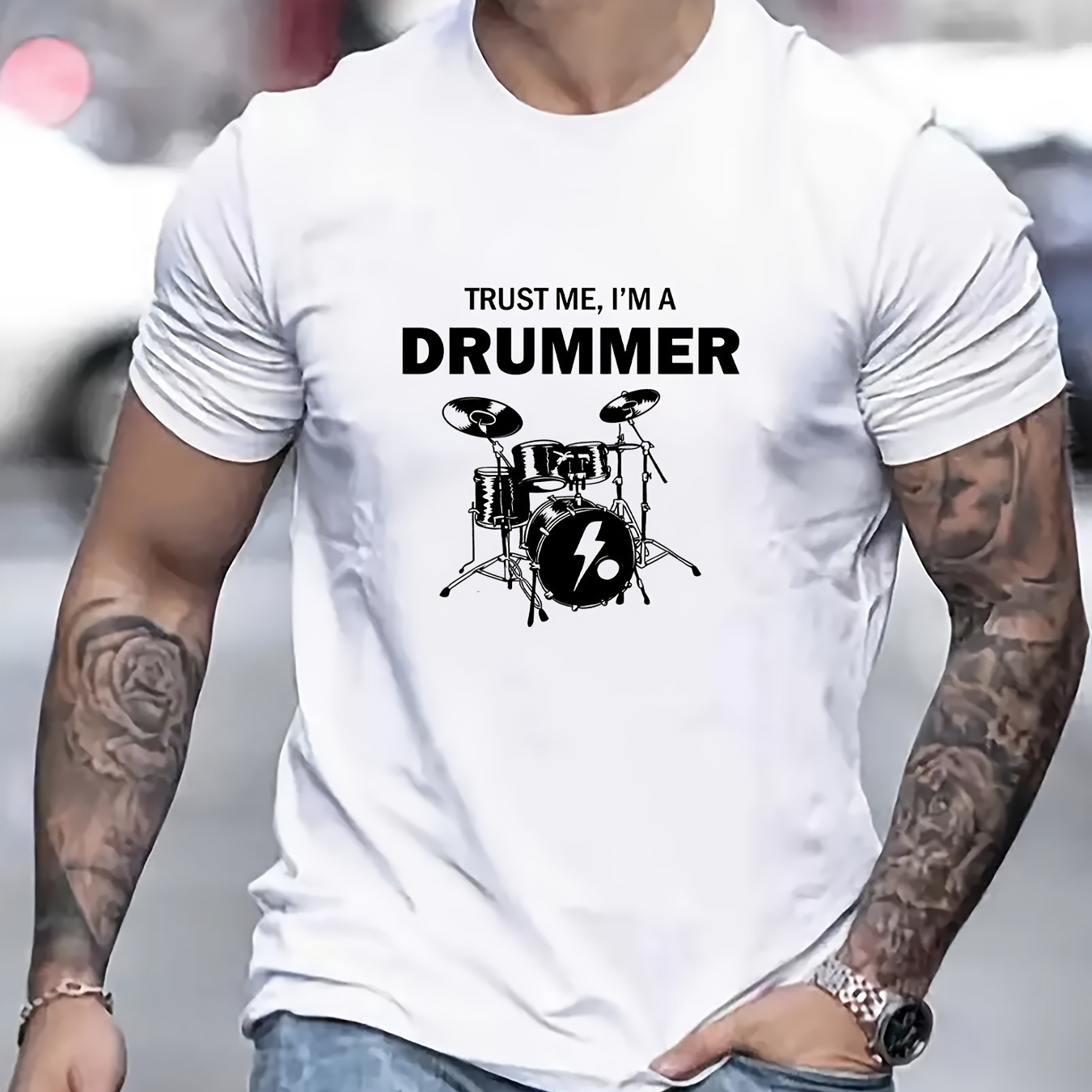 

I'm A Drummer Print T Shirt, Tees For Men, Casual Short Sleeve T-shirt For Summer