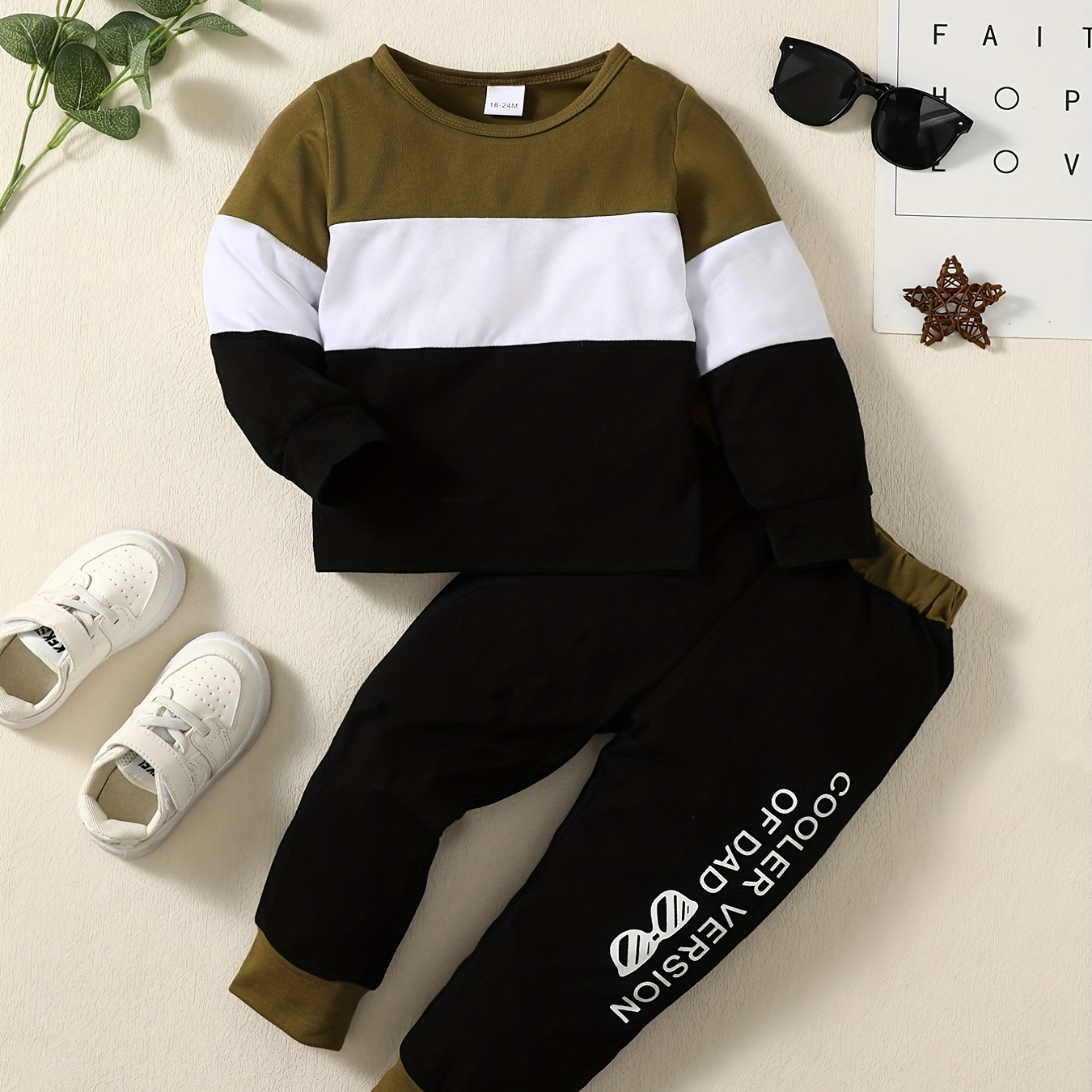

2pcs Boys Spring Fall Thin Set, Contrast Color Long Sleeve Round Neck Sweatshirt & Elastic Waist Sweatpants Letter Print Sports Casual Thin Clothes For Autumn