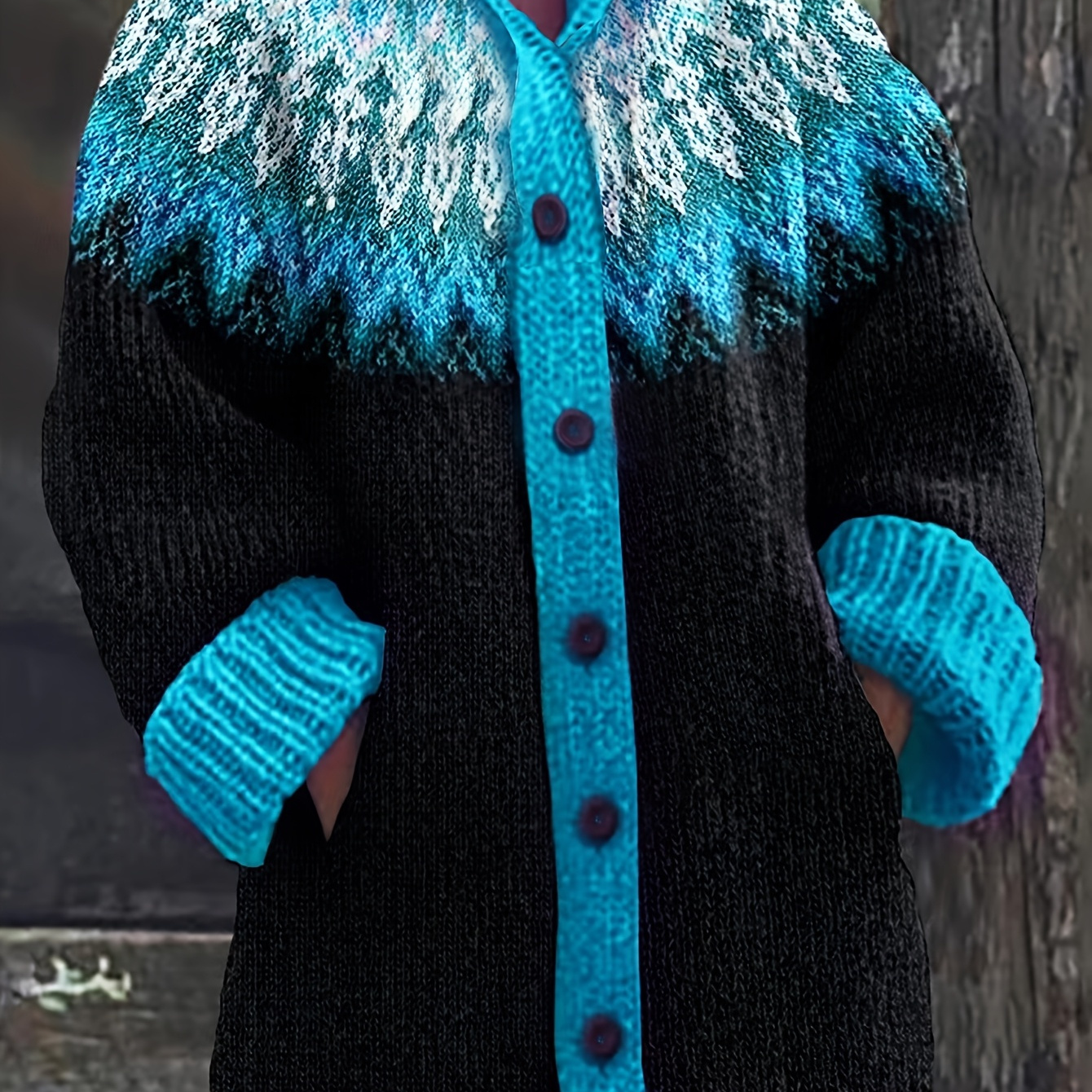 

Hooded Cardigan With A Jacquard Pattern Of And Snowy Mountains