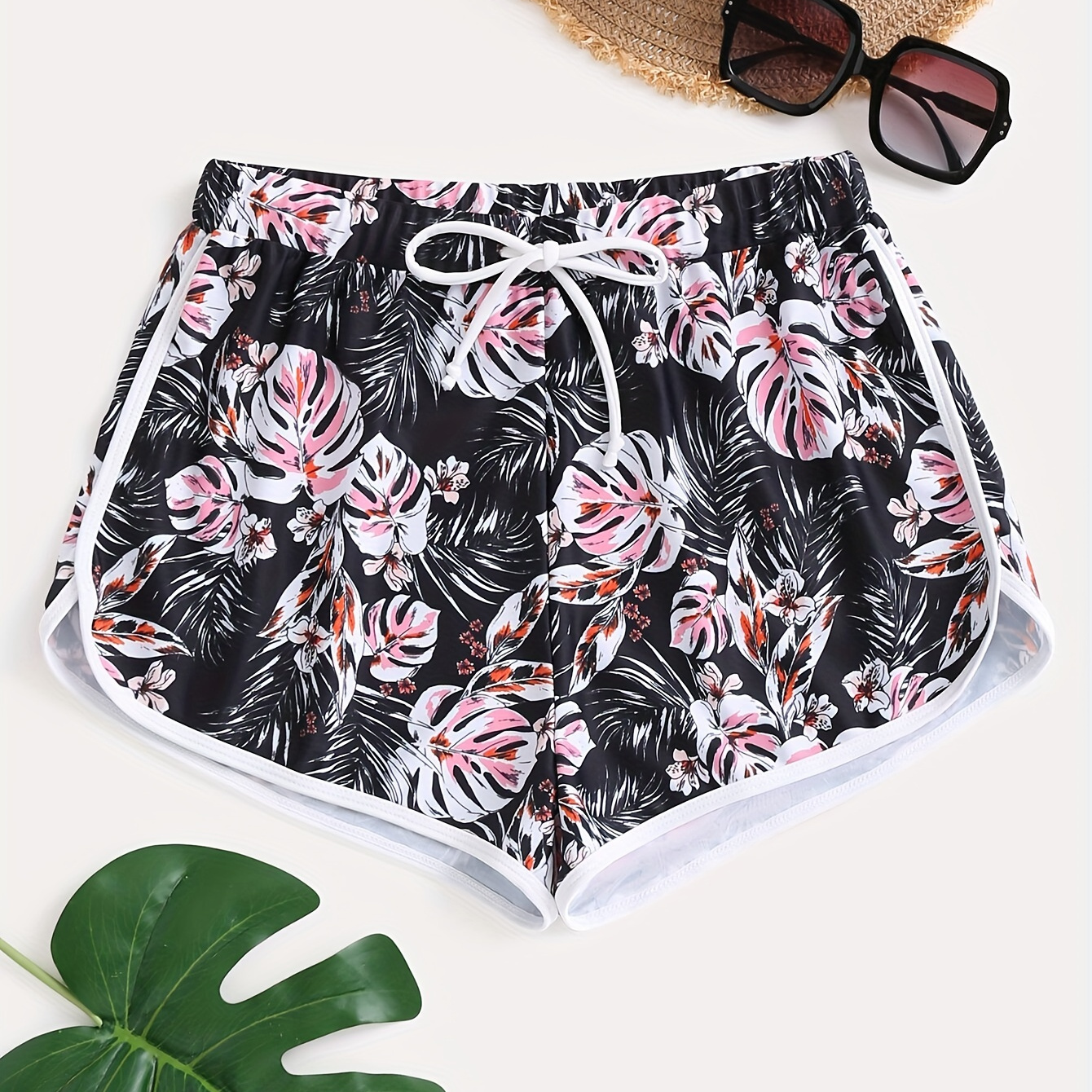 

Floral Print Swim Shorts, Drawstring Strap Bikini Bottoms, Women's Swimwear & Clothing