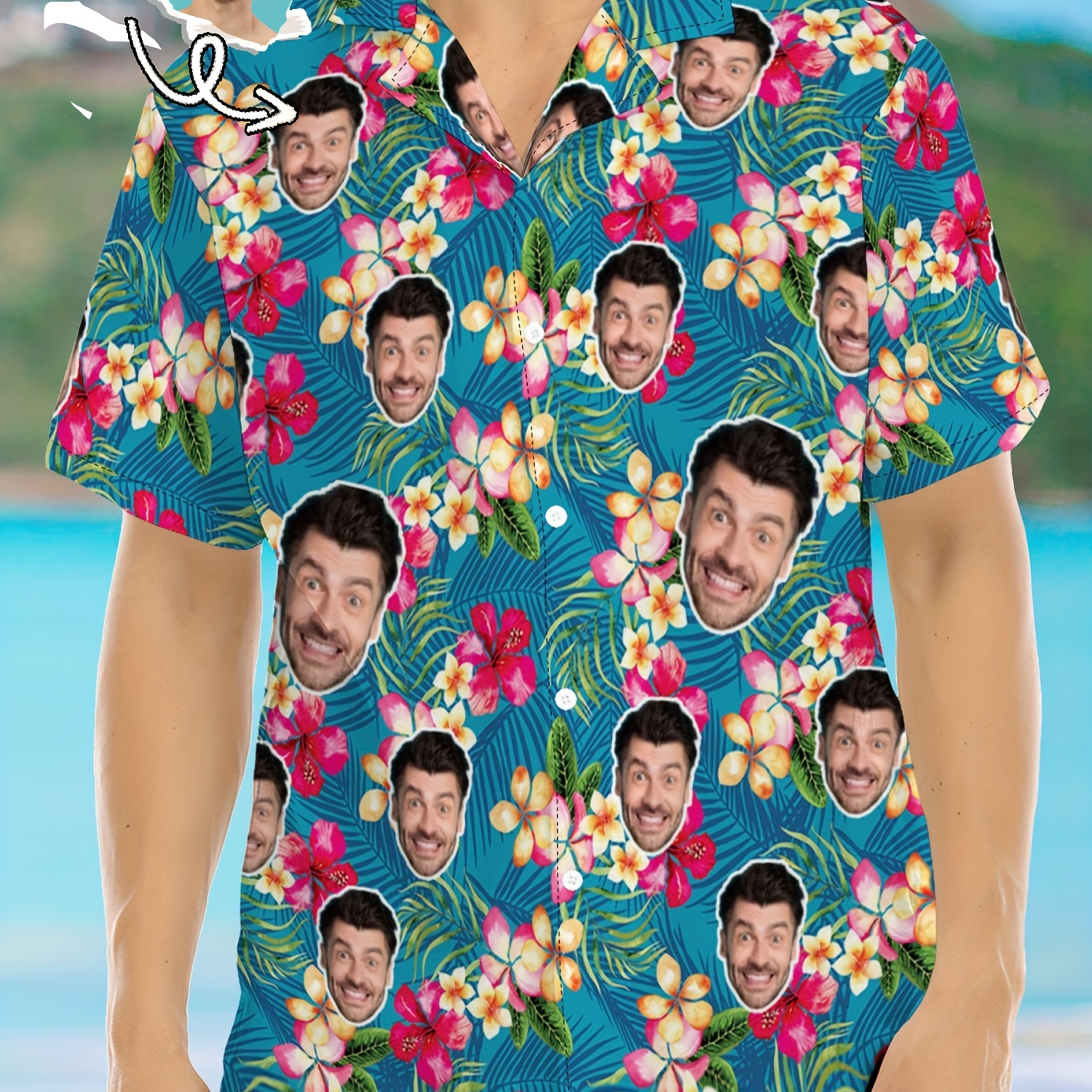 

Custom Face Men's Hawaiian Shirts You To Add Your Full-face Image Print On The Shirt' At Any Location.