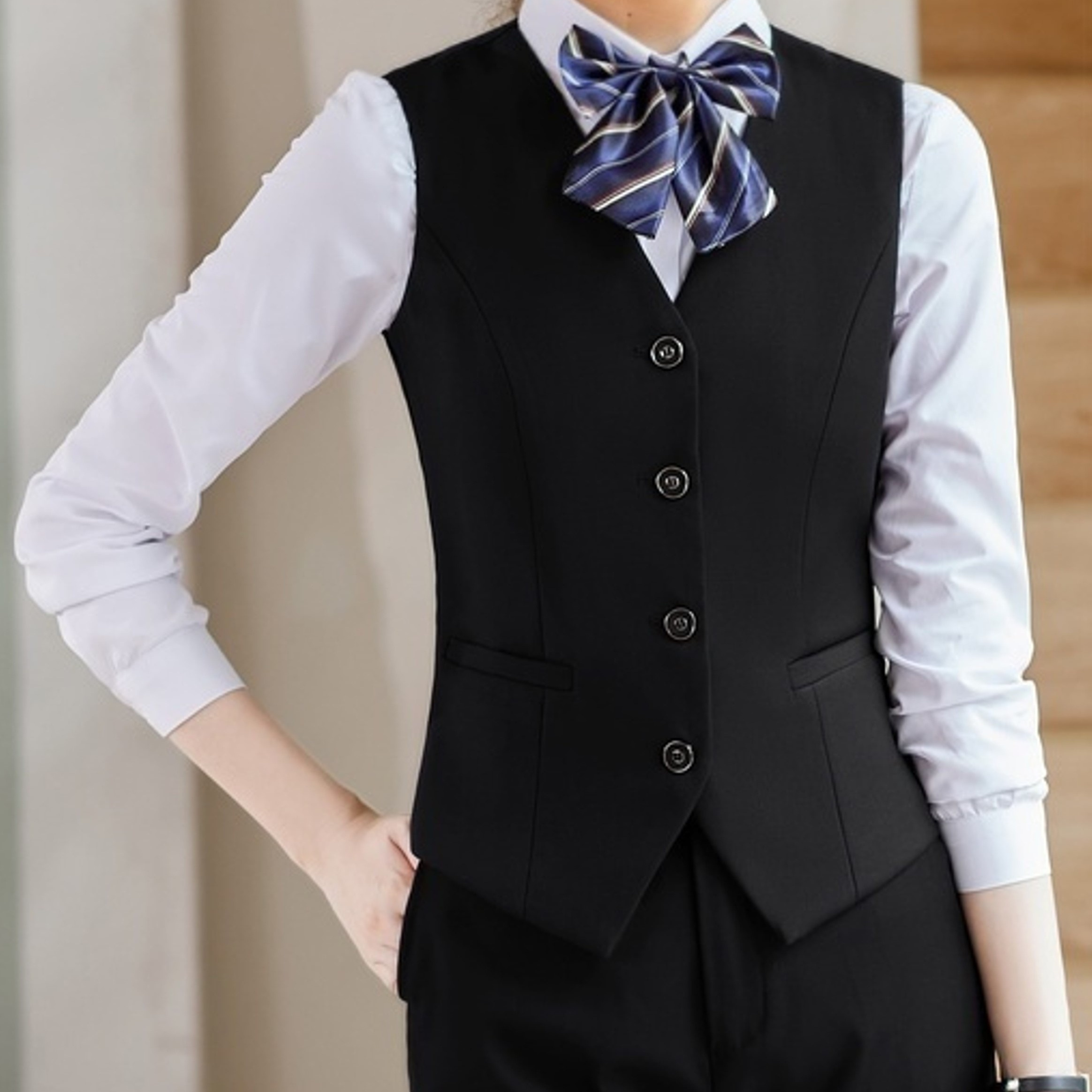 Women Suit Vest Coat Button Winter Sleeveless V-neck Solid