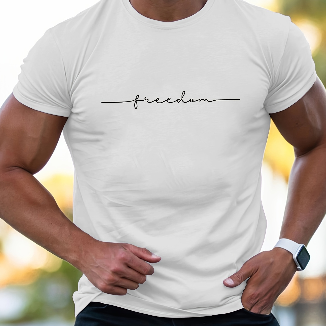 

Letter Graphic Men's Short Sleeve T-shirt, Comfy Stretchy Trendy Tees For Summer, Casual Daily Style Fashion Clothing