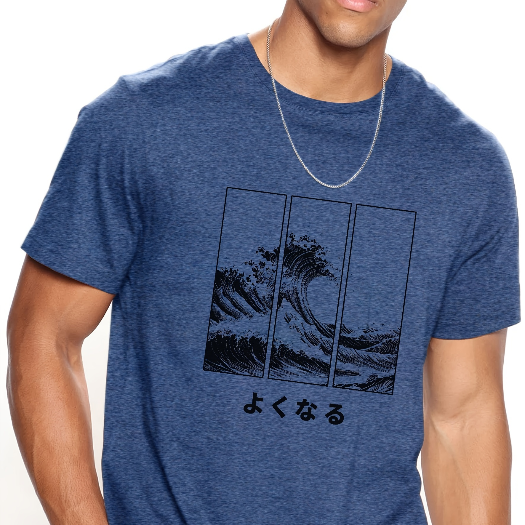 

Waves Round Neck Graphic T-shirts, Causal Tees, Short Sleeves Comfortable Tops, Men's Summer Clothing