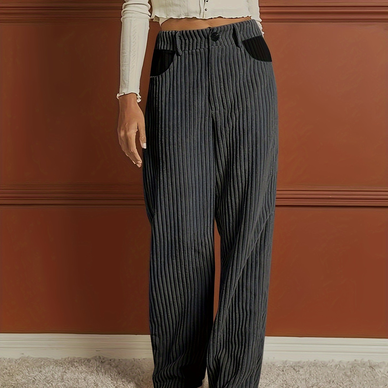 High Waisted Rib Wide Leg Pants with Pockets – Movint New York