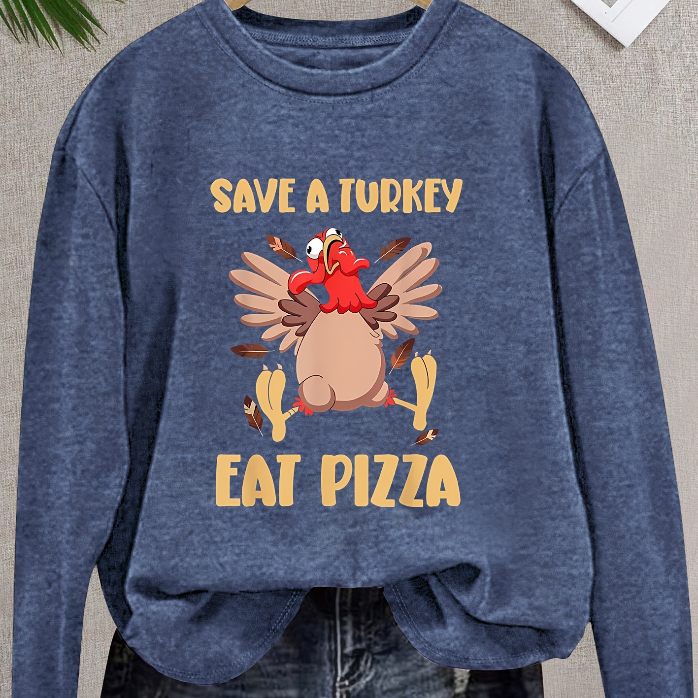 

Chic Turkey & Letter Print Long Sleeve T-shirt For Women - , Vintage Style, Machine Washable - Spring, Summer, Fall