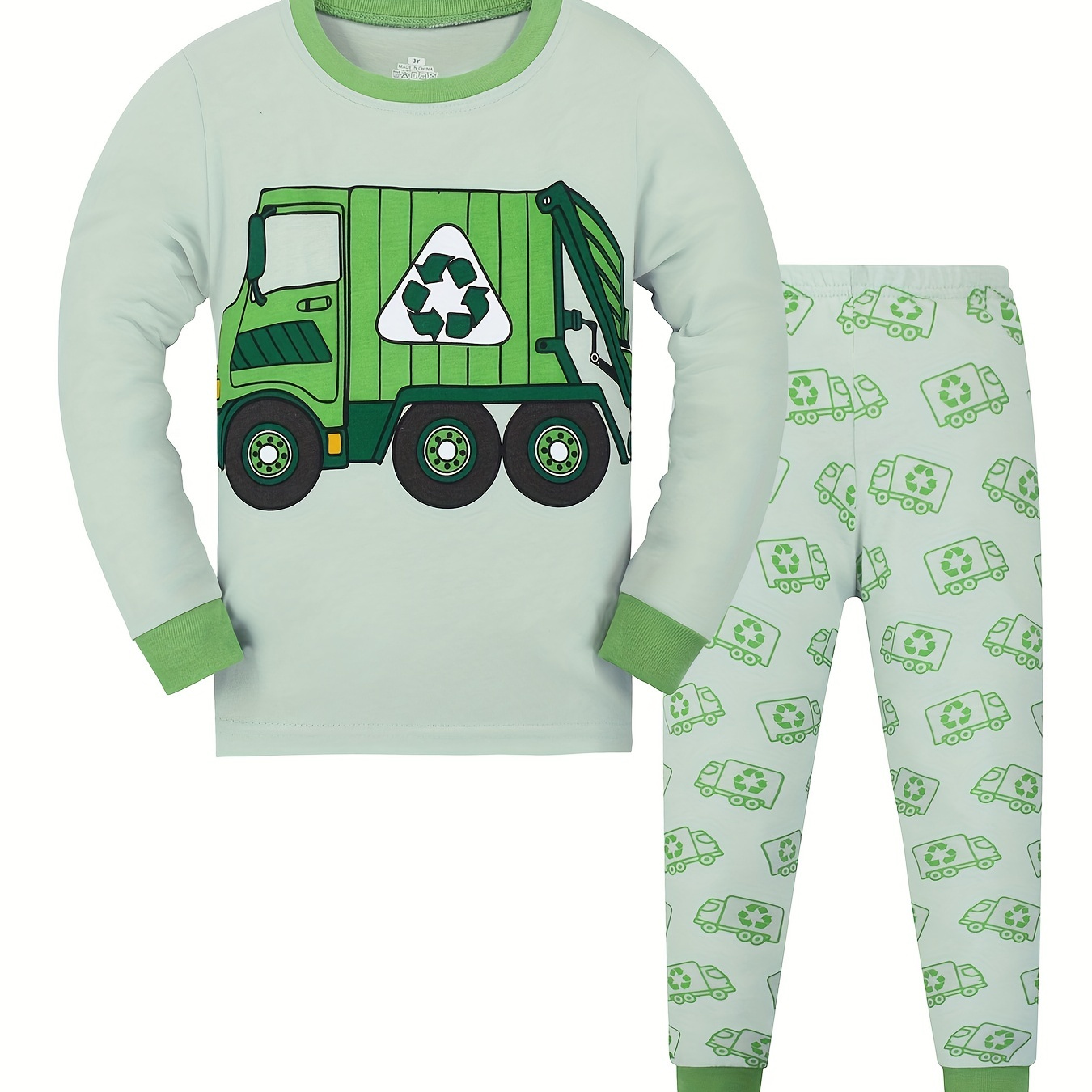 

Kid's 2pcs Pajamas, Long Sleeve Top & Pants Set, Cartoon Truck Print Loungewear, Comfy Casual Pj Set, Boy's Clothes