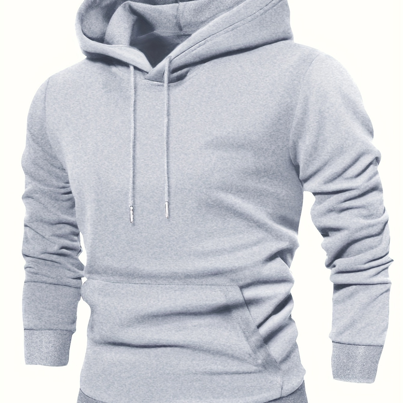 

Men's Long Sleeve Hoodie With Kangaroo Pocket - Spring/autumn Season, Solid Color, Polyester , Regular Fit, Hooded, Cuffs, And Drawstring