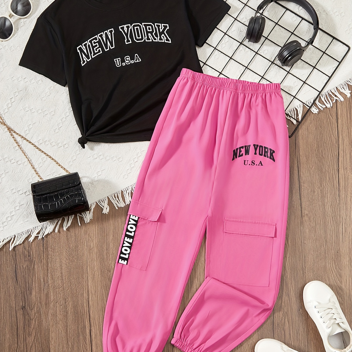 

2pcs Usa Outfits T- + Pants Set For Summer