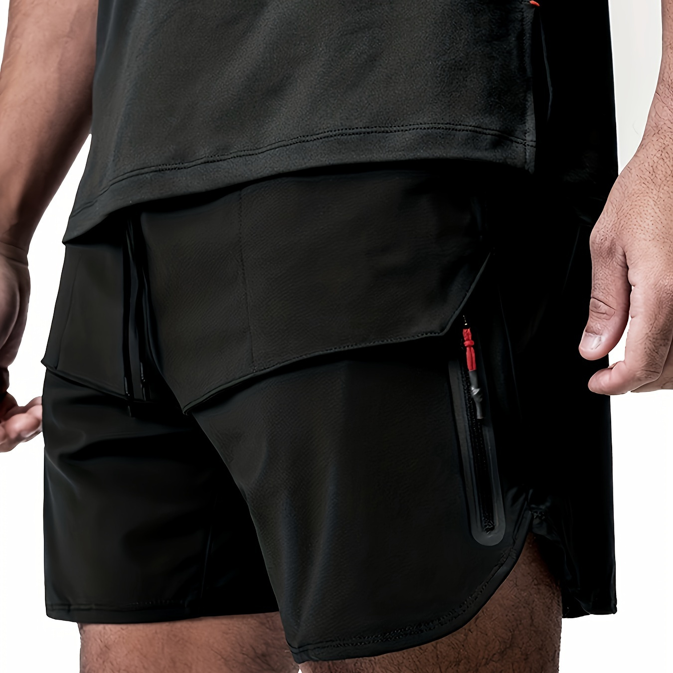 

Quick-drying Zipper Pockets Drawstring Shorts, Men's Casual Slightly Stretch Shorts For Summer Gym Workout Training