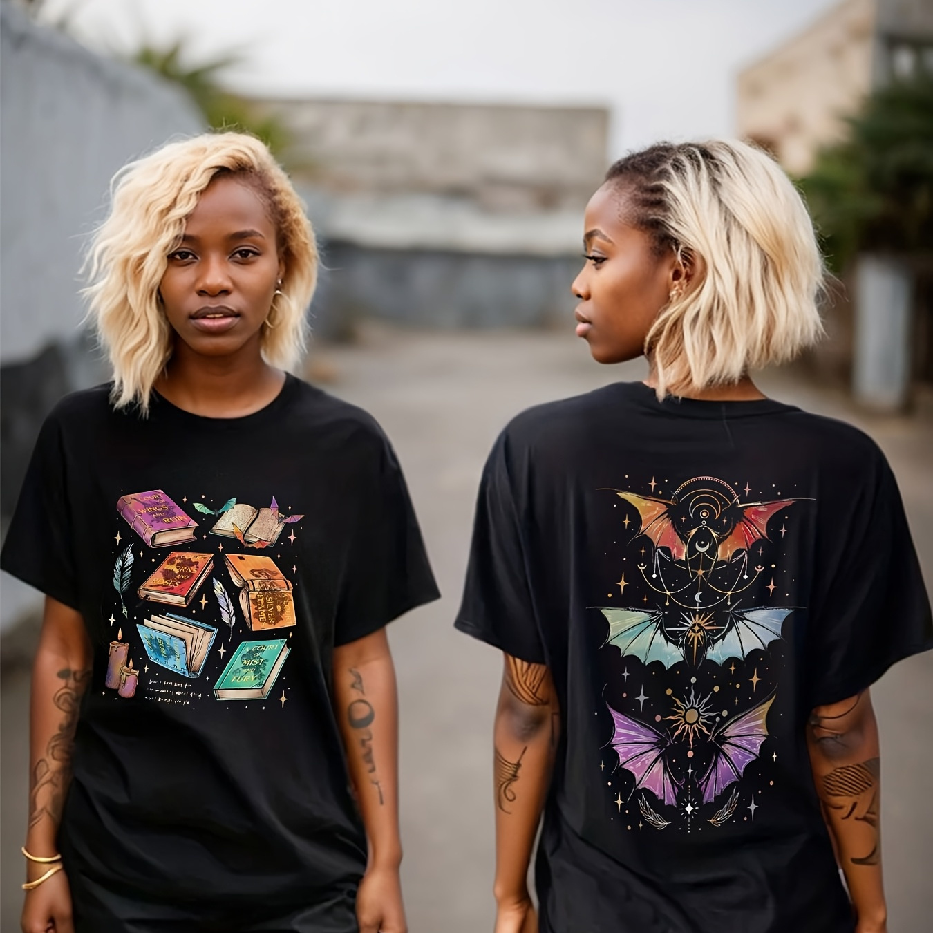 

T-Shirt pour des Livres pour Femmes - par SJM, Bat Boy & Imprimé Monogrammé, Haut Décontracté Noir à Col Rond et Manches Courtes, Idéal pour & l'Été, Tenue Décontractée|T-Shirt |Chemise à