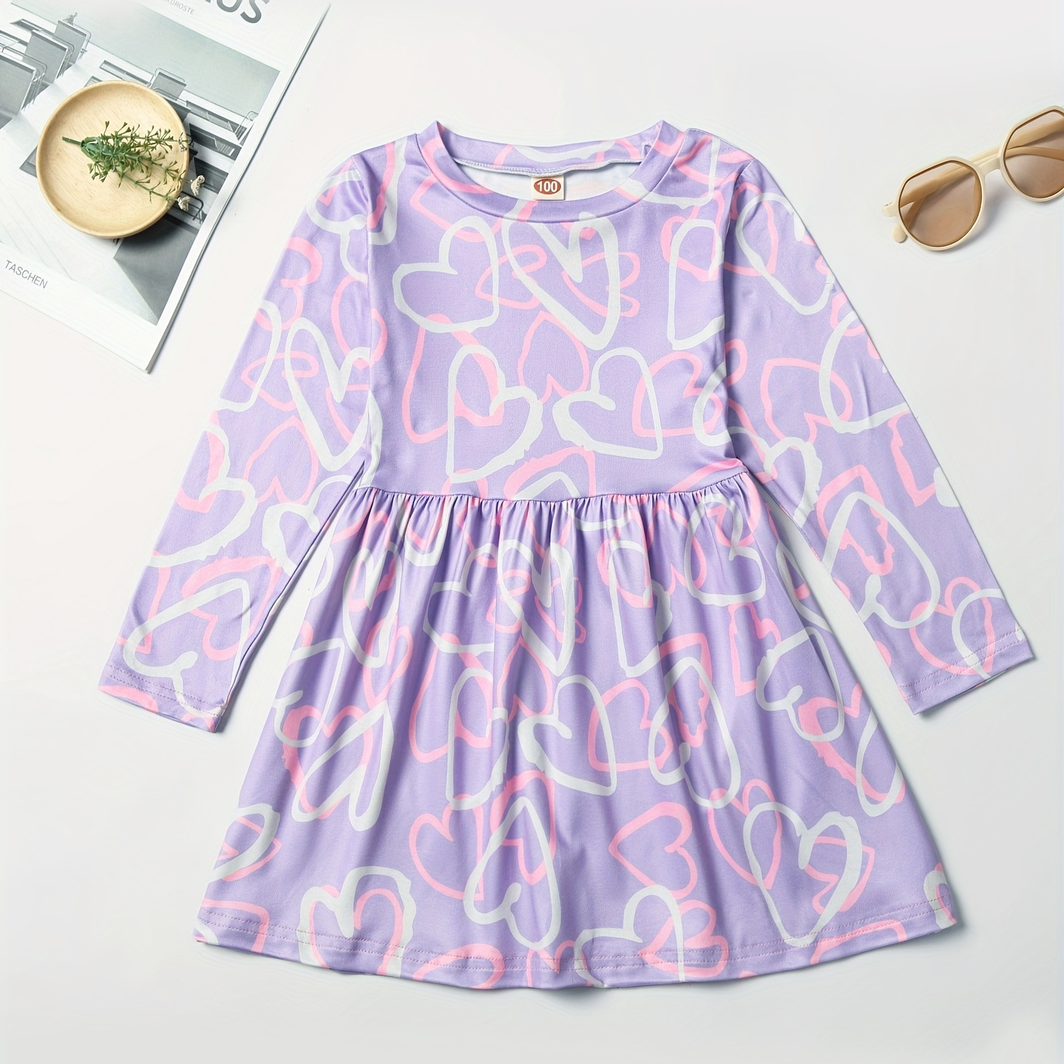 

Sweet Heart Pattern Long Sleeve Dress For Girls Spring Fall Gift
