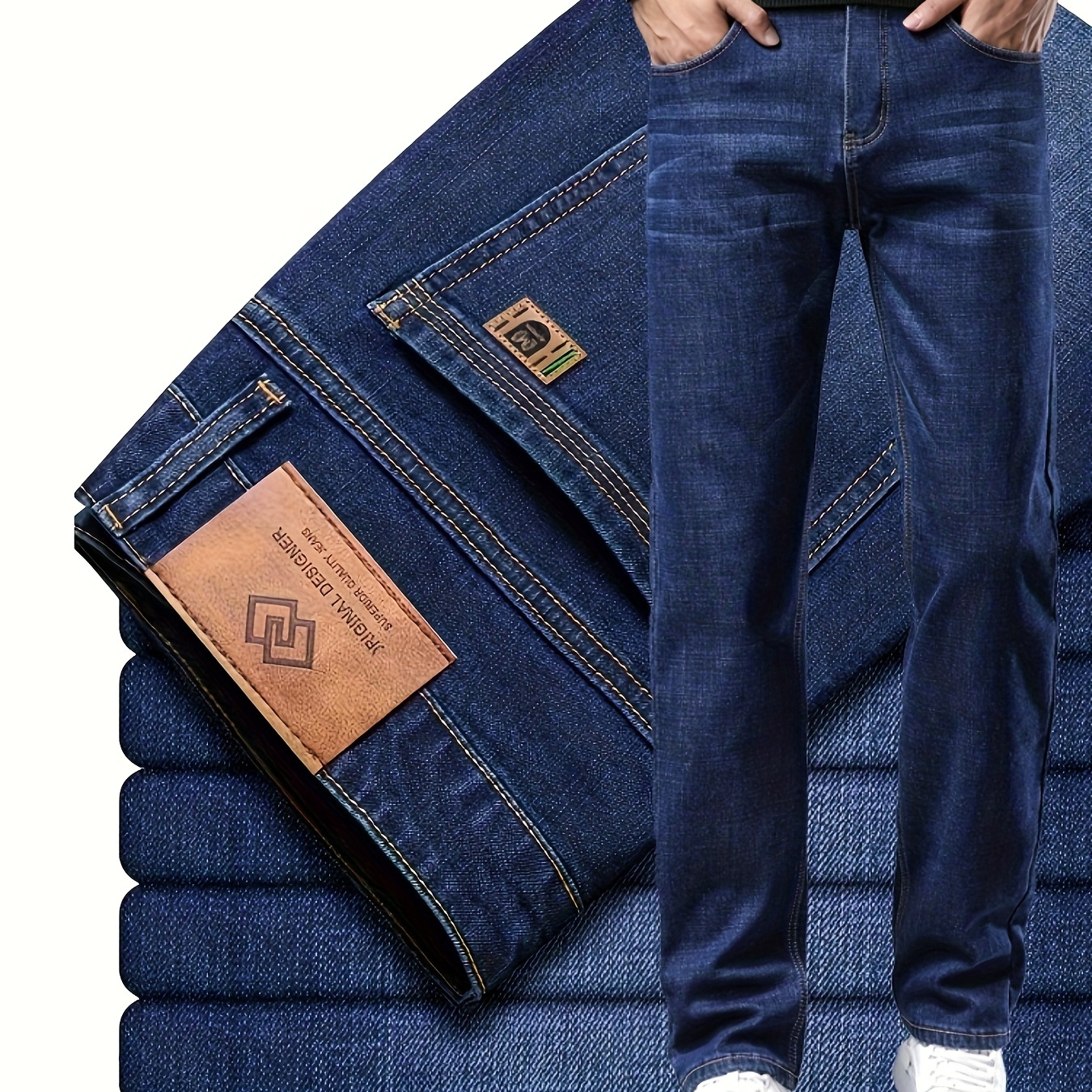 

Jean Droit pour Homme - Casual d' Toutes , Noir avec Détails de Couture, Mélange de Polyester, Lavable en Machine