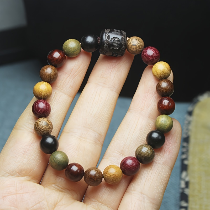 Green Sandalwood Beads Blue Eye Cat Bracelet Men - Temu