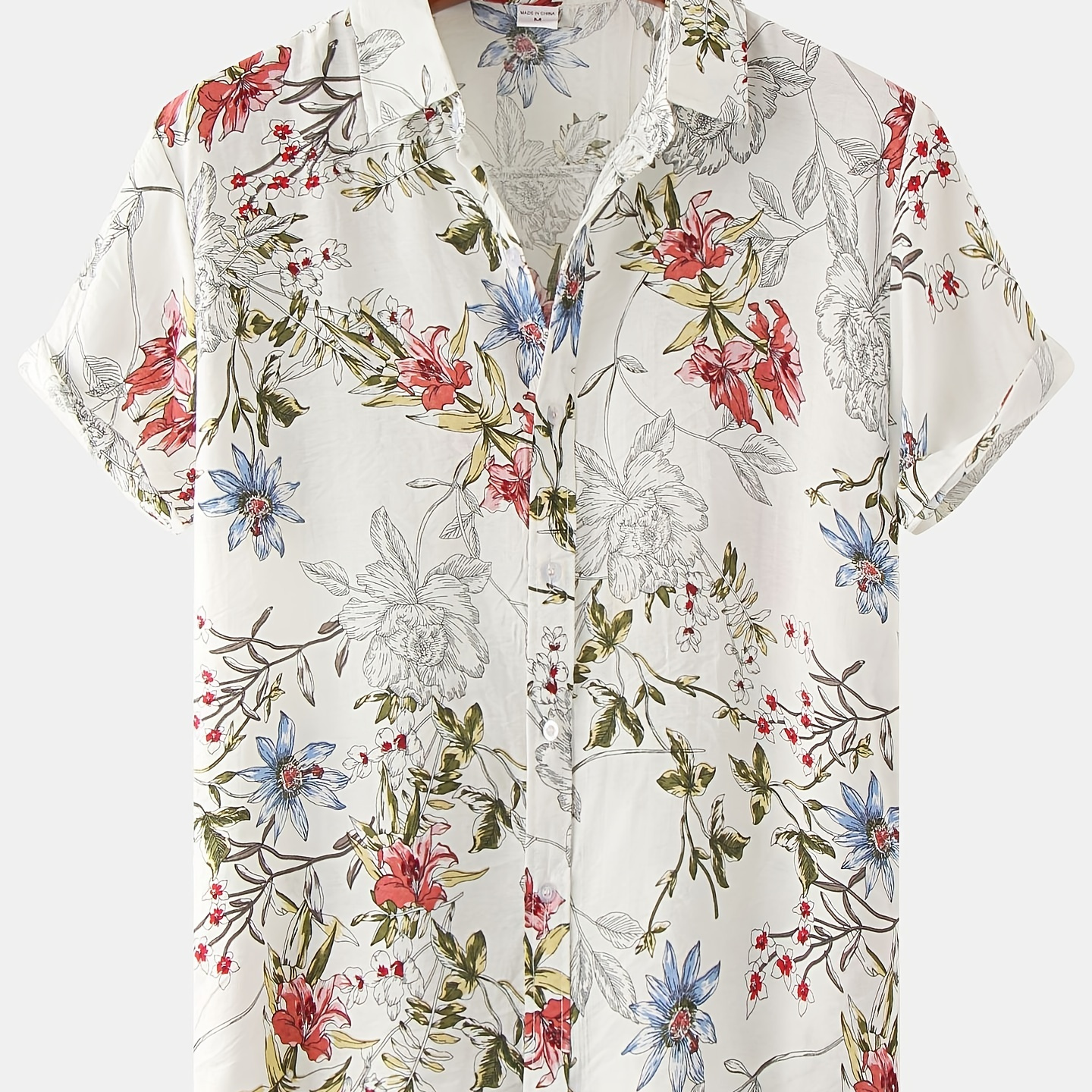 

Mens Casual Beach Style Floral Non-stretch Short Sleeve T Shirt, Male Clothes For Summer