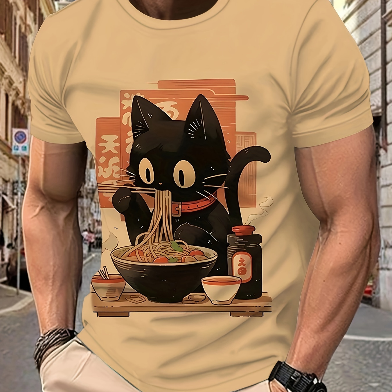 

Stylish Men's 3d Cat Print T-shirt - Casual Round Neck, Polyester , Machine Washable - Summer