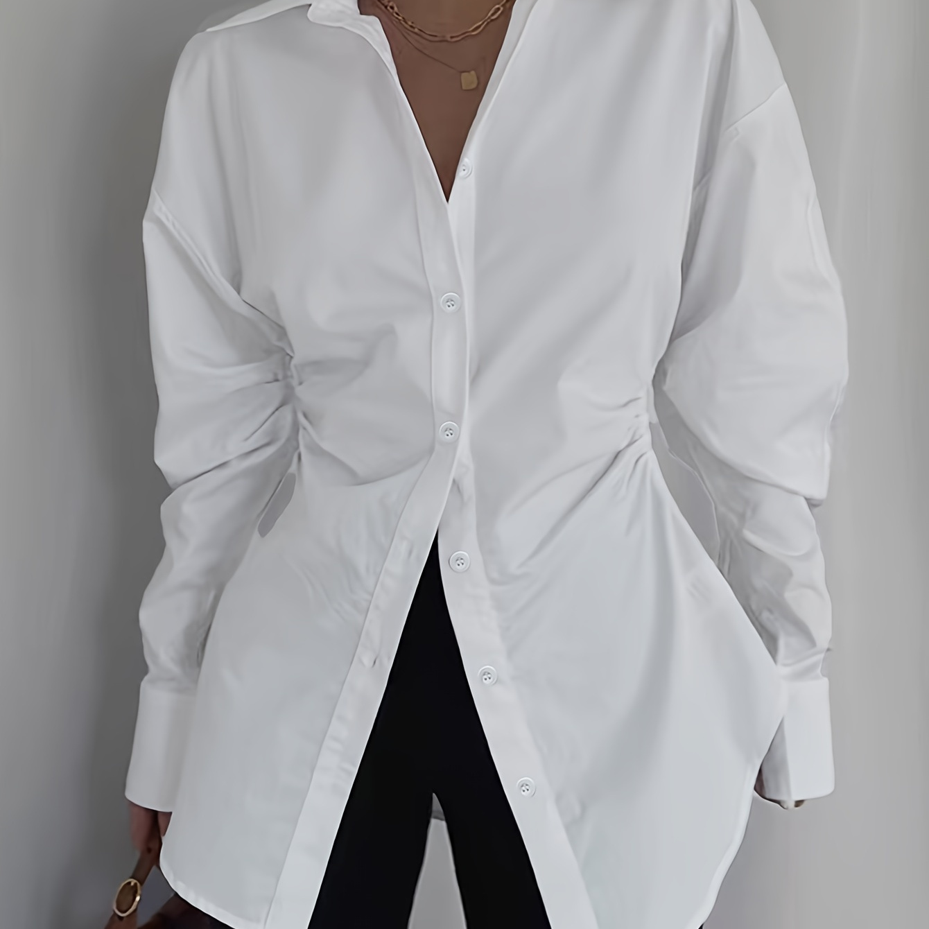 

Button Front Solid Simple Shirt, Casual Long Sleeve Shirt For Spring & Fall, Women's Clothing