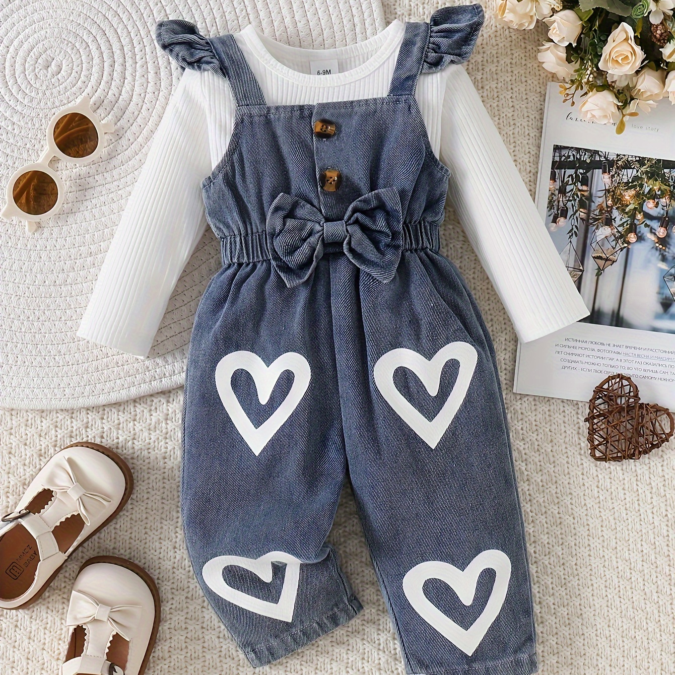 

2- 's Ribbed Long T- + Overalls, Toddler & Infant Girl's Set For Fall