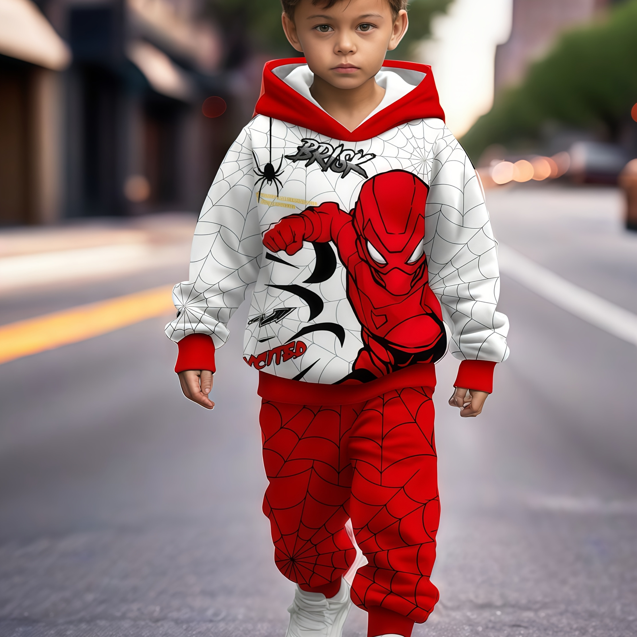 

Boys 2pcs Cartoon Print Hoodie And Jogger Set, Comfortable Polyester 95% Spandex 5% Knit Fabric, Regular Fit Long Sleeve Pullovers For Spring/fall, Casual Outdoor Sportswear Gift, For Outdoor