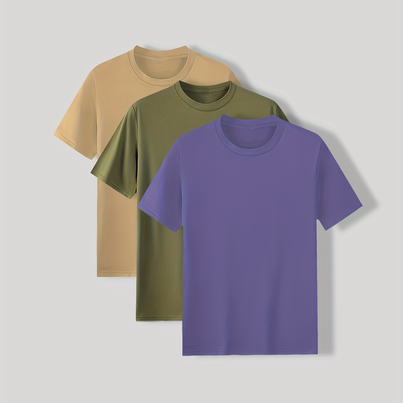 

Ensemble de 3 t-shirts unis pour homme à manches courtes et col rond, idéal pour les activités sportives en extérieur pendant l'été.