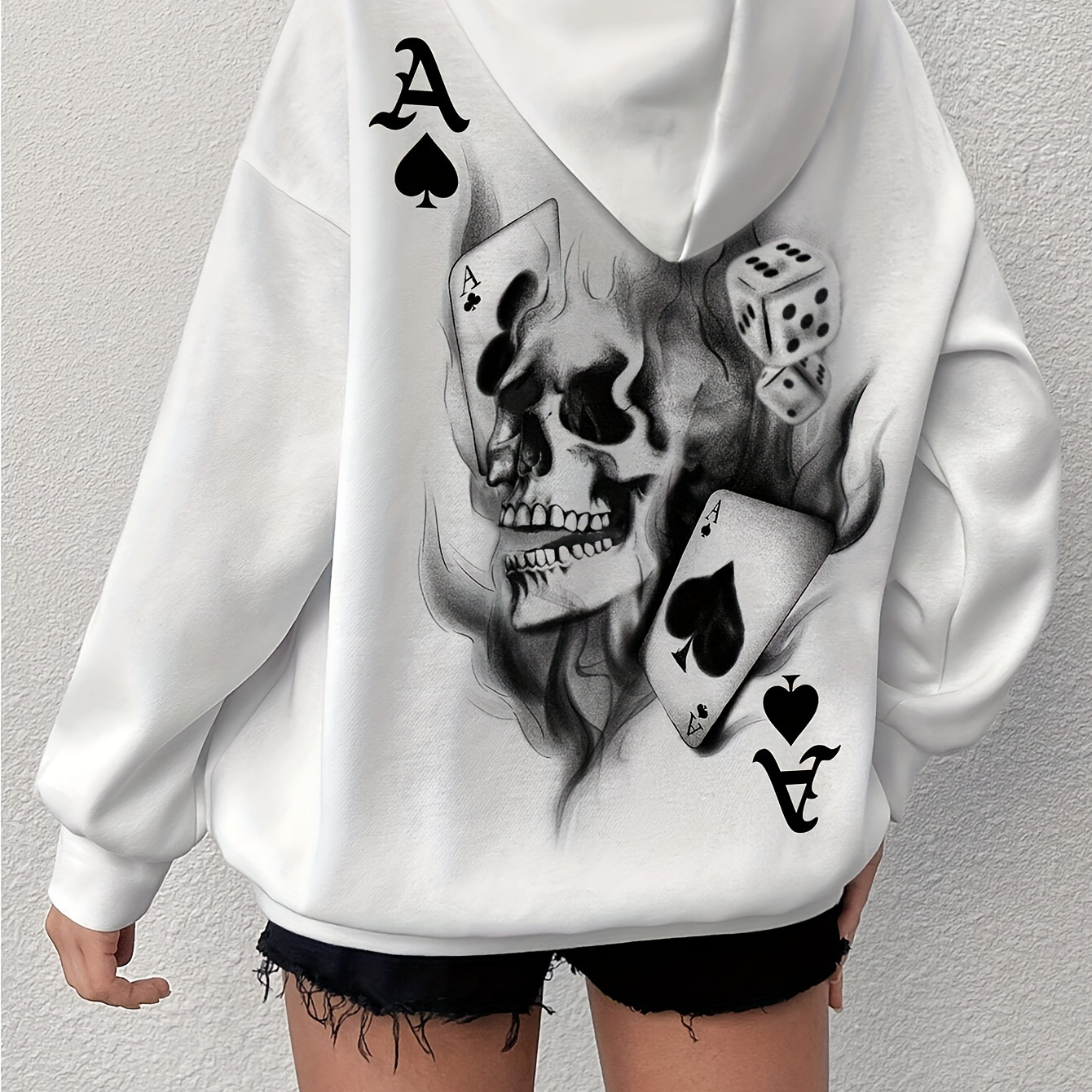 

Women' Hoodie With Drawstring & Front Pocket - Casual Long Sleeve Pullover, Geometric Skull Design, Machine Washable, For Winter