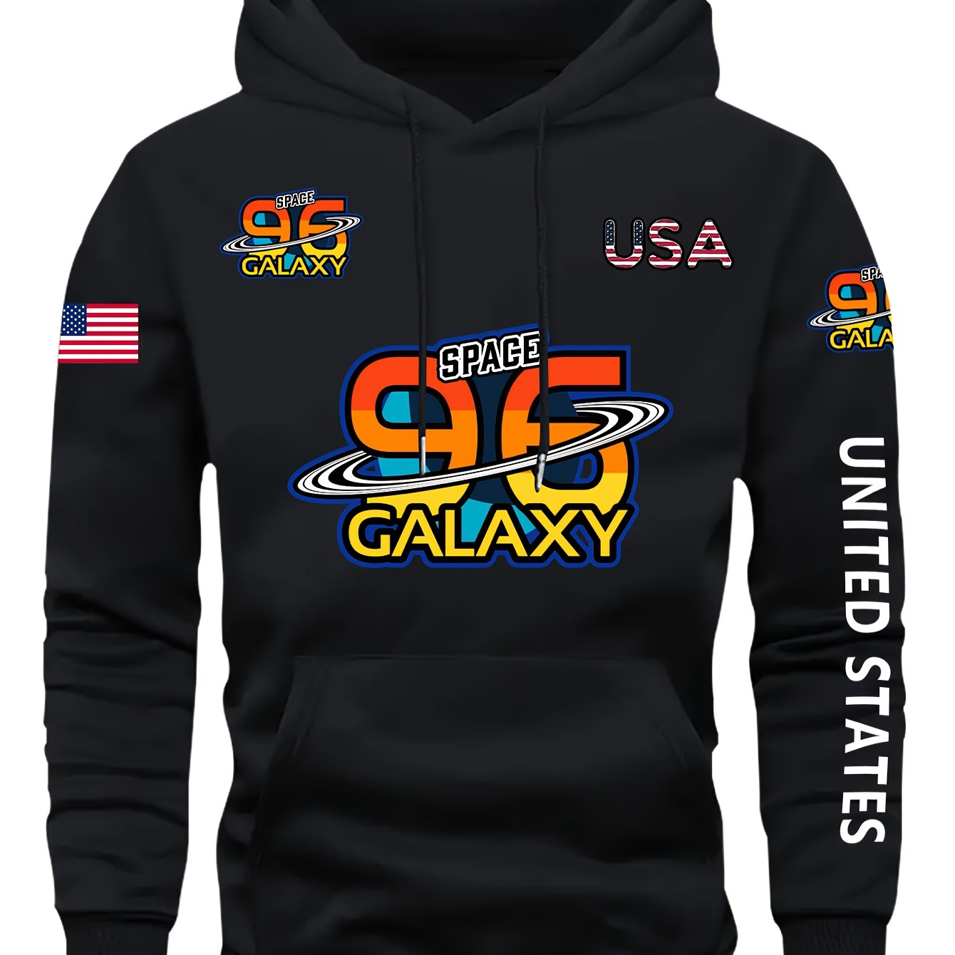 

Space 96 Galaxy Graphic Print, Men's Fashion Casual Hoodie With Drawstring, Comfy Long Sleeve Pullover Hoodie, Ideal For Daily And Outdoor Wear