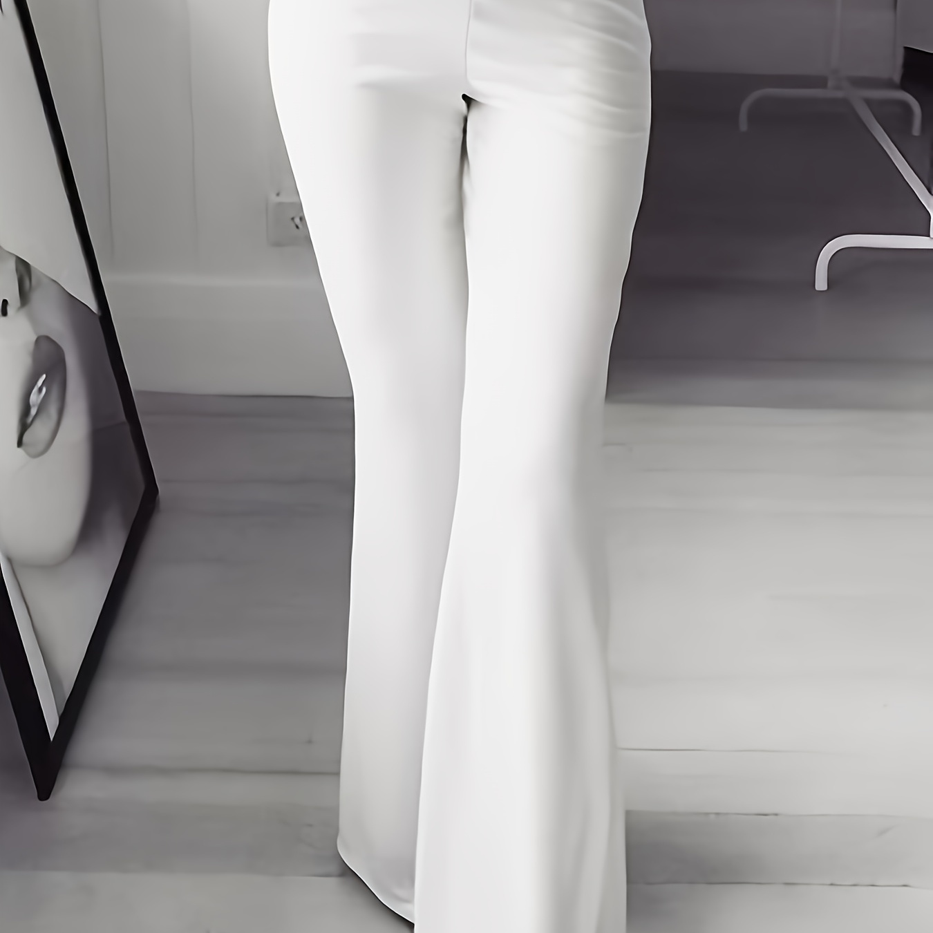 

Plus Size Casual Pants, Women's Plus Solid Elastic High Rise Slight Stretch Flared Leg Trousers