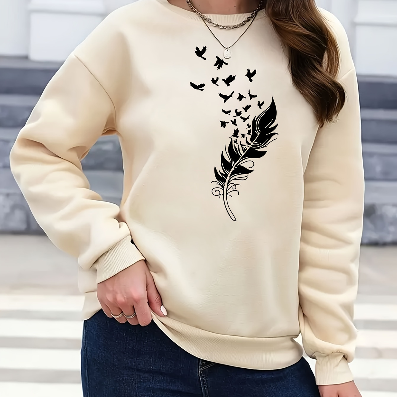 

Sweatshirt Décontracté à Imprimé - en & l'Hiver, Lavable en