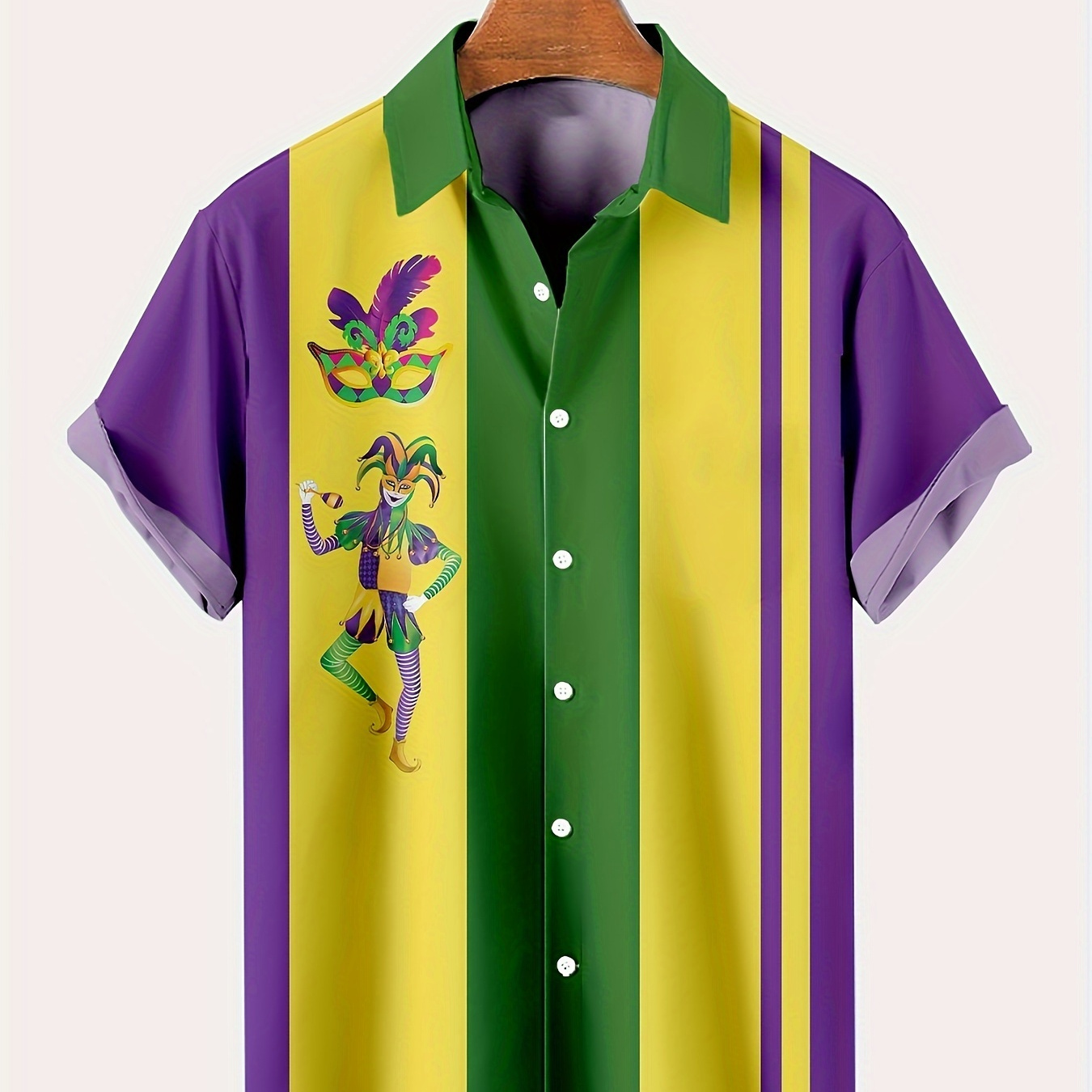 

Chemise décontractée et tendance à manches courtes pour homme, pour les fêtes de Mardi Gras.