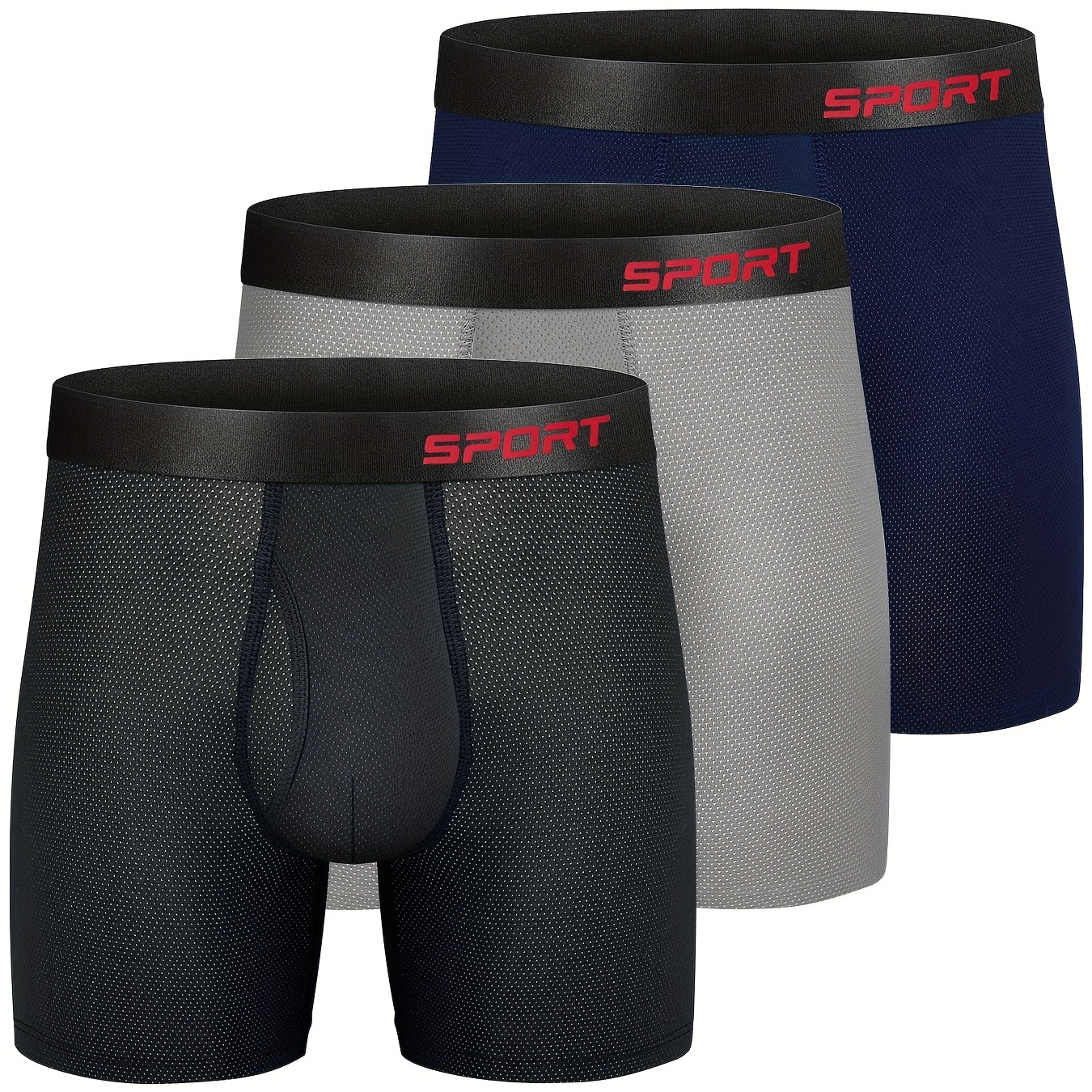 

3 Pièces Hommes Couleur Mélangée Performance Athlétique Sport Sous-vêtements Maille Jambe Régulière Cool Séchage Rapide Boxer Slips Avec Mouche