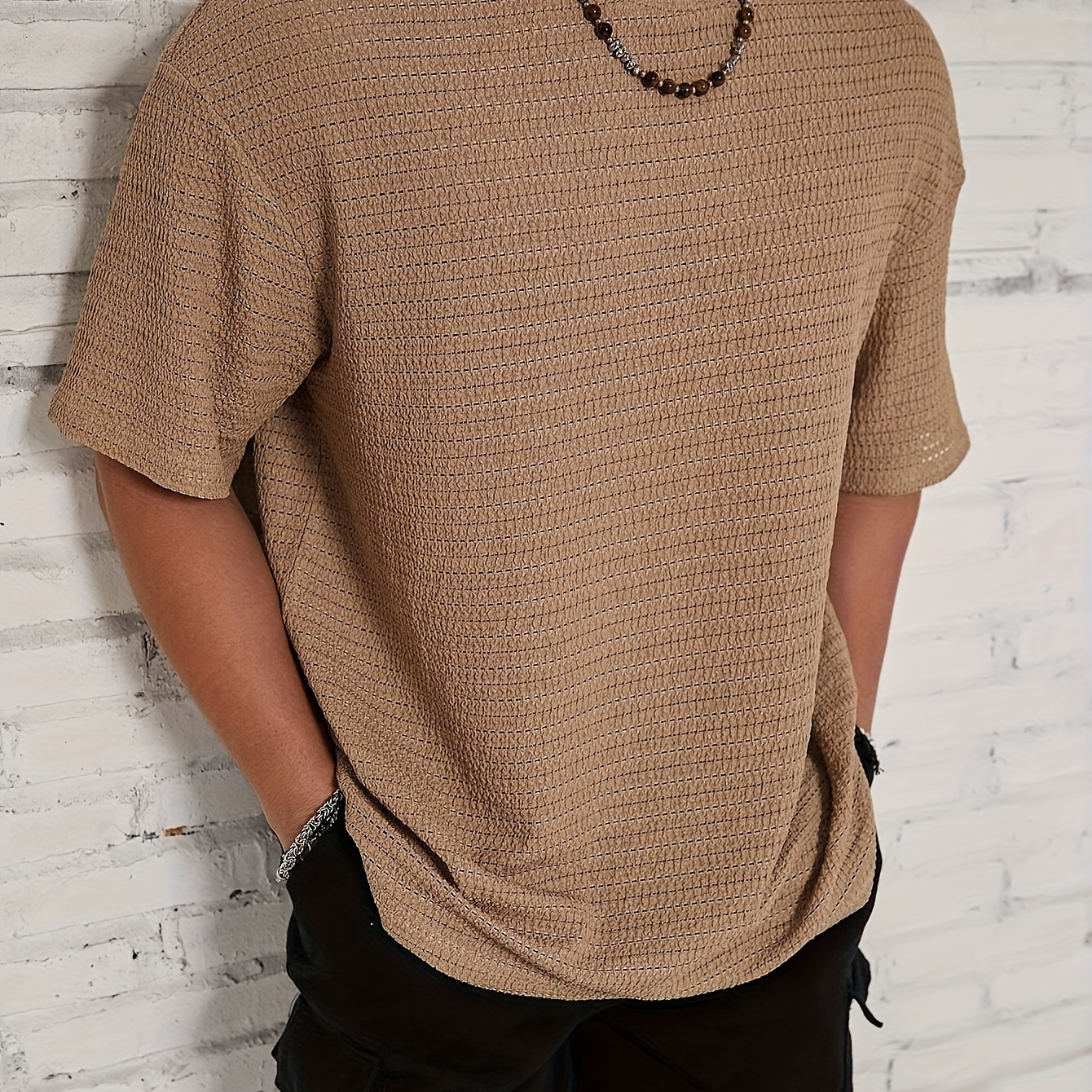 

Men's Summer Casual Crew Neck T-shirt - 100% Polyester Knit Fabric With Slight Stretch, Solid Color, Loose Fit, Short Sleeve Top For Daily & Weekend Wear