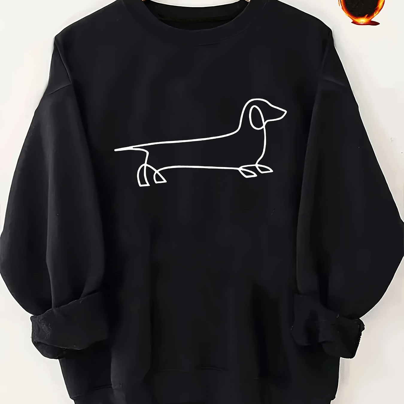 

1pc Casual Adult Dachshund Cartoon Print Sweatshirt - All-season Knit Polyester Pullover With Round Neck, Comfortable Breathable Fabric, Unisex-adult