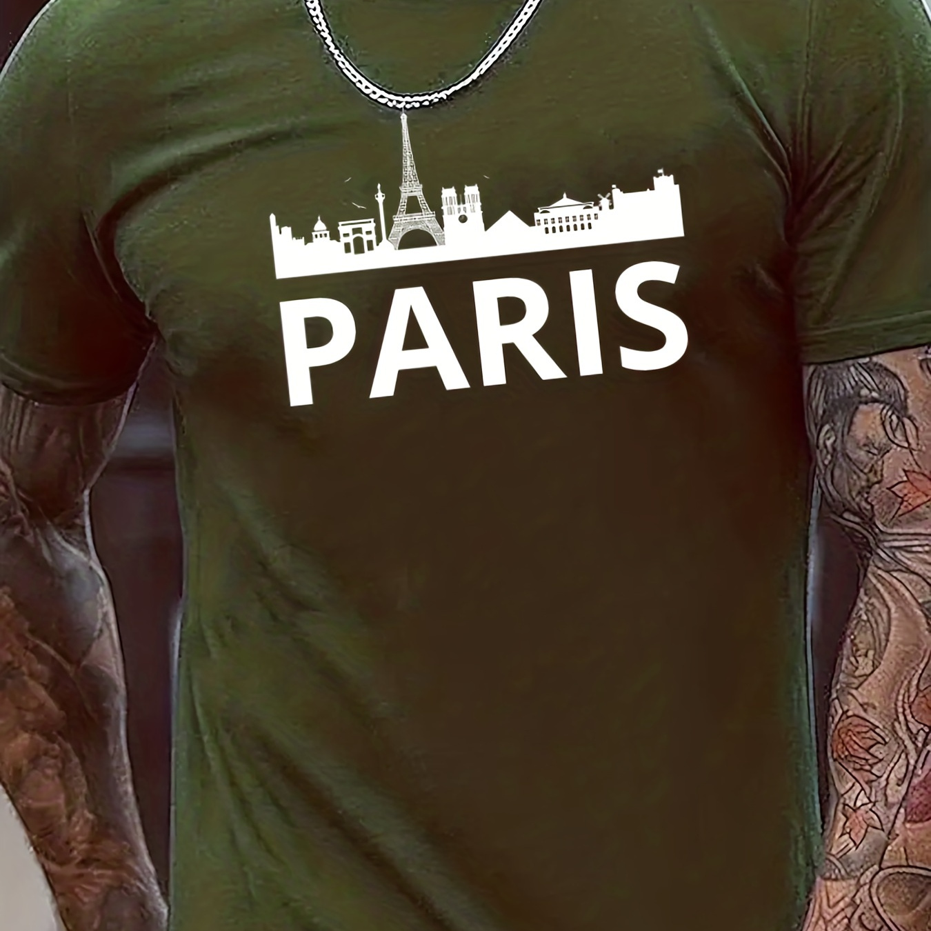 

paris" Print T-shirt, Men's Casual Street Style Stretch Round Neck Tee Shirt For Summer