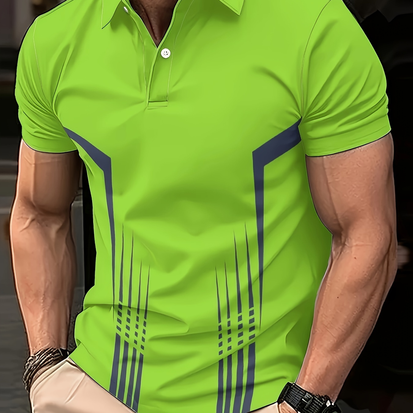 

Men's Trendy Color Block Short Sleeve Button Up Lapel Shirt For Summer Daily, Perfect For Golf & Tennis Outdoor Sports, Stylish Collared Top