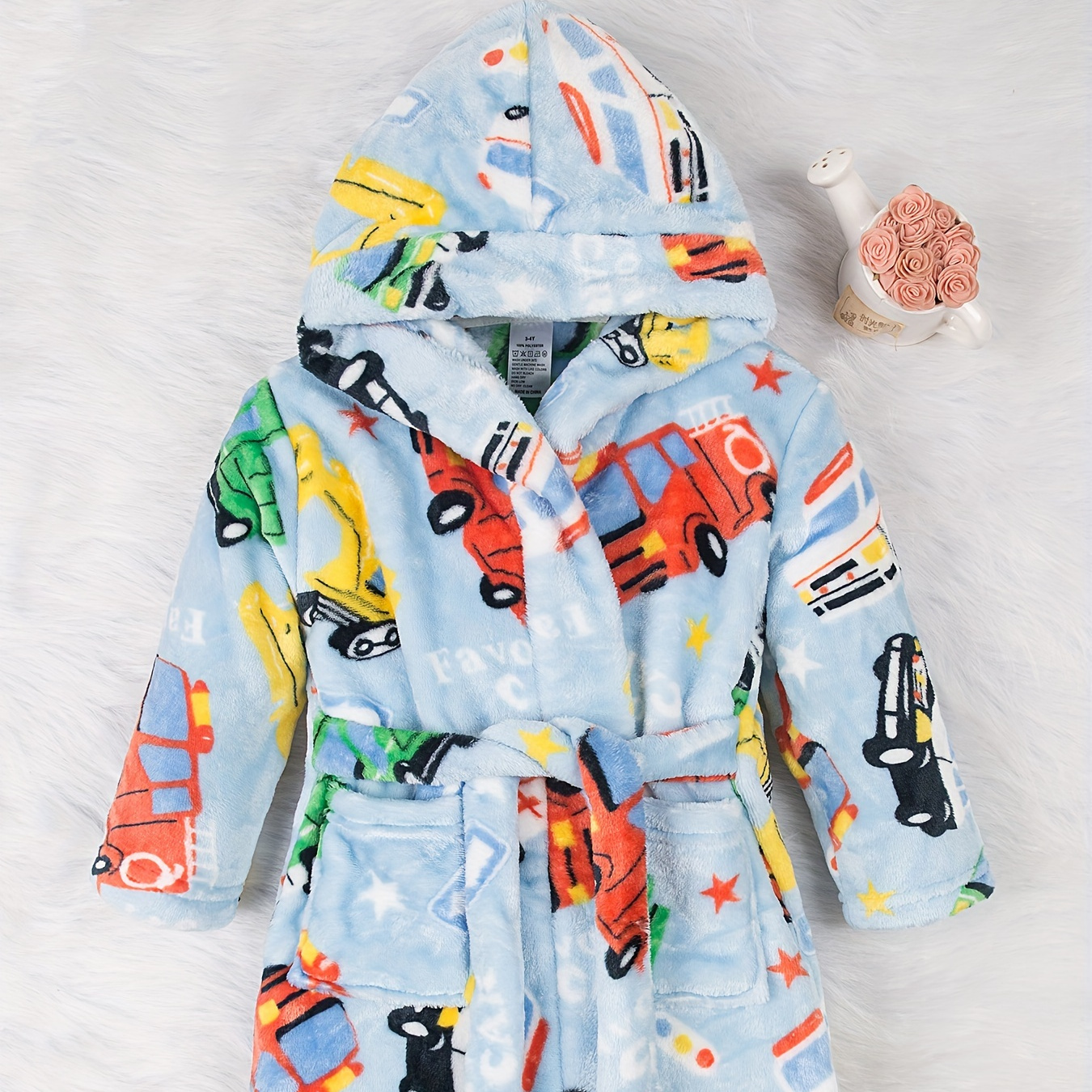 

Boys' Cozy Flannel Hooded Robe With Print - Soft, Warm Pajamas For 2-11, & Home Gift