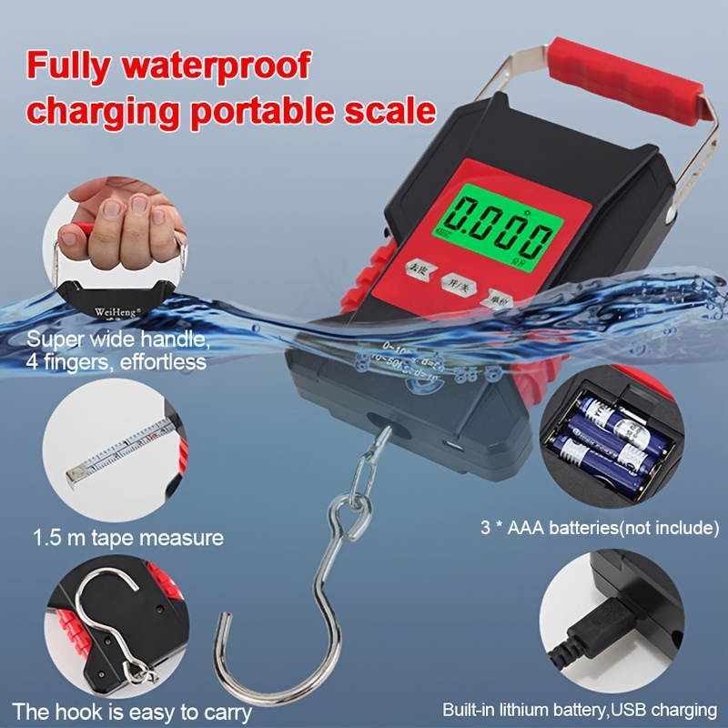 Meilen Fish Scale, 110lb/50kg Luggage Scale with Backlit LCD Display, Digital Fishing Scale with Measuring Tape Portable Hanging Scale Suitcase Scale