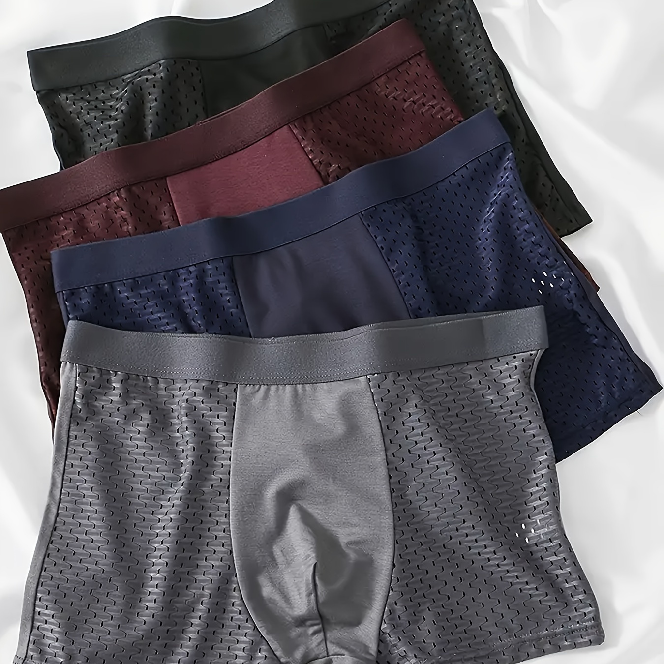 

Lot de 4 boxers en de couleur unie pour homme, 94 % polyester 6 % élasthanne, sous-vêtements respirants et extensibles, poids du tissu 140 g/m².