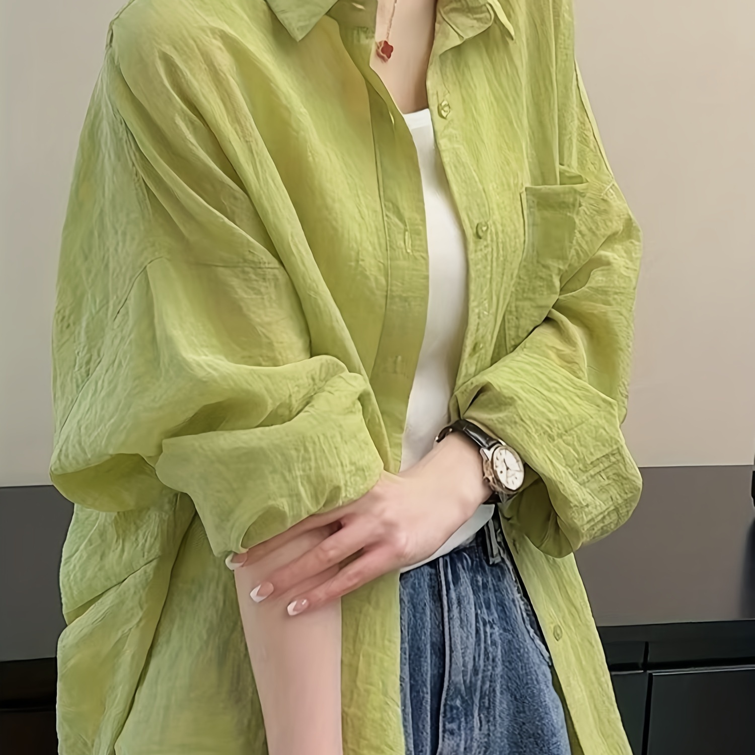 Drop Shoulder Button Front Shirt, Casual Long Sleeve Shirt For Spring & Fall, Women's Clothing