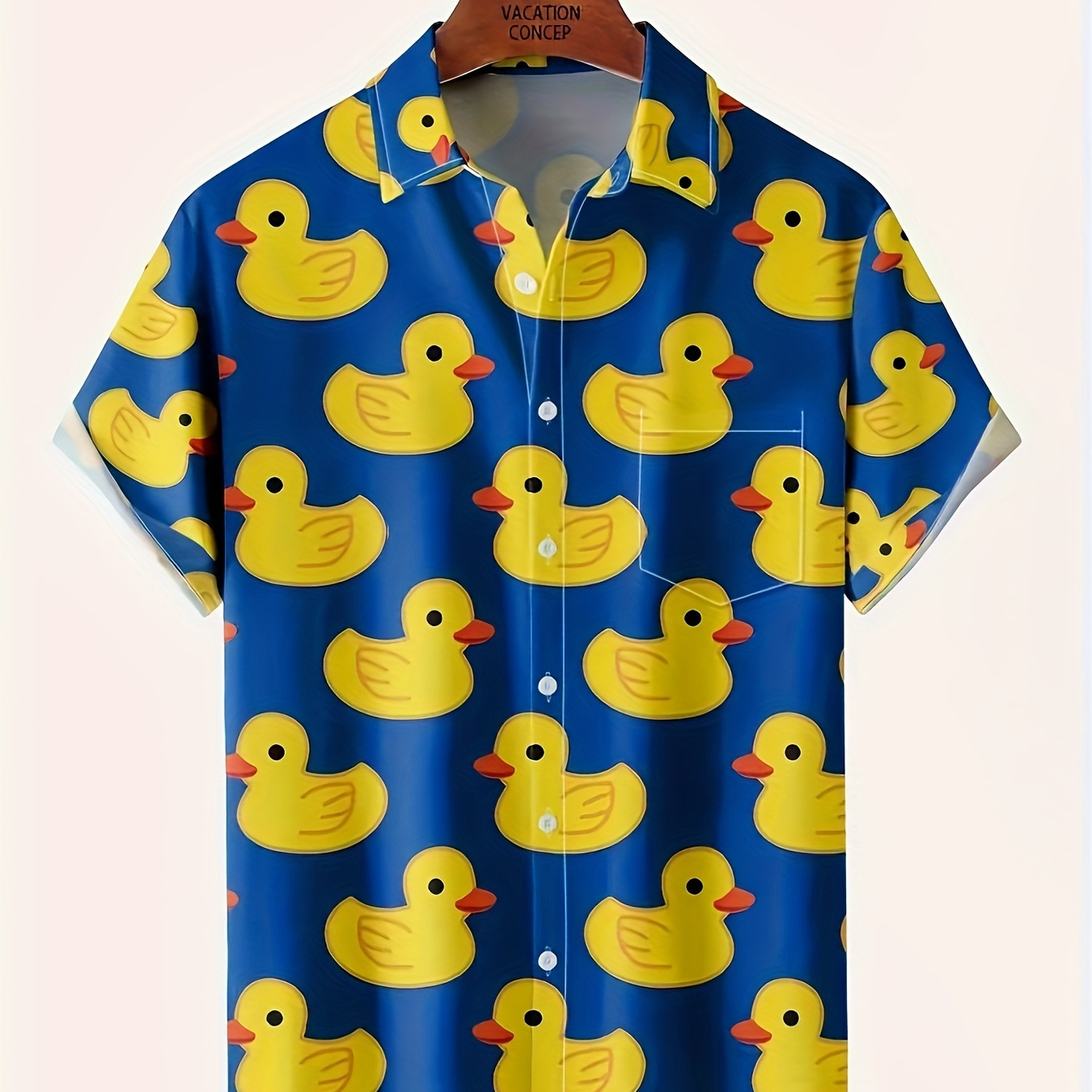 

Men's Trendy Hawaiian Lapel Collar Graphic Shirt With Stylish Casual Yellow Duck Print For Summer Vacation And Casual Wear, Summer Vacation Leisurewear