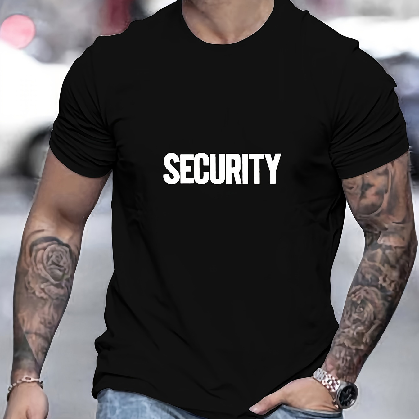 

Security Simple Lettering Print, Men's Fashion Crew Neck Short Sleeve T-shirt, Casual Comfy Top For Summer