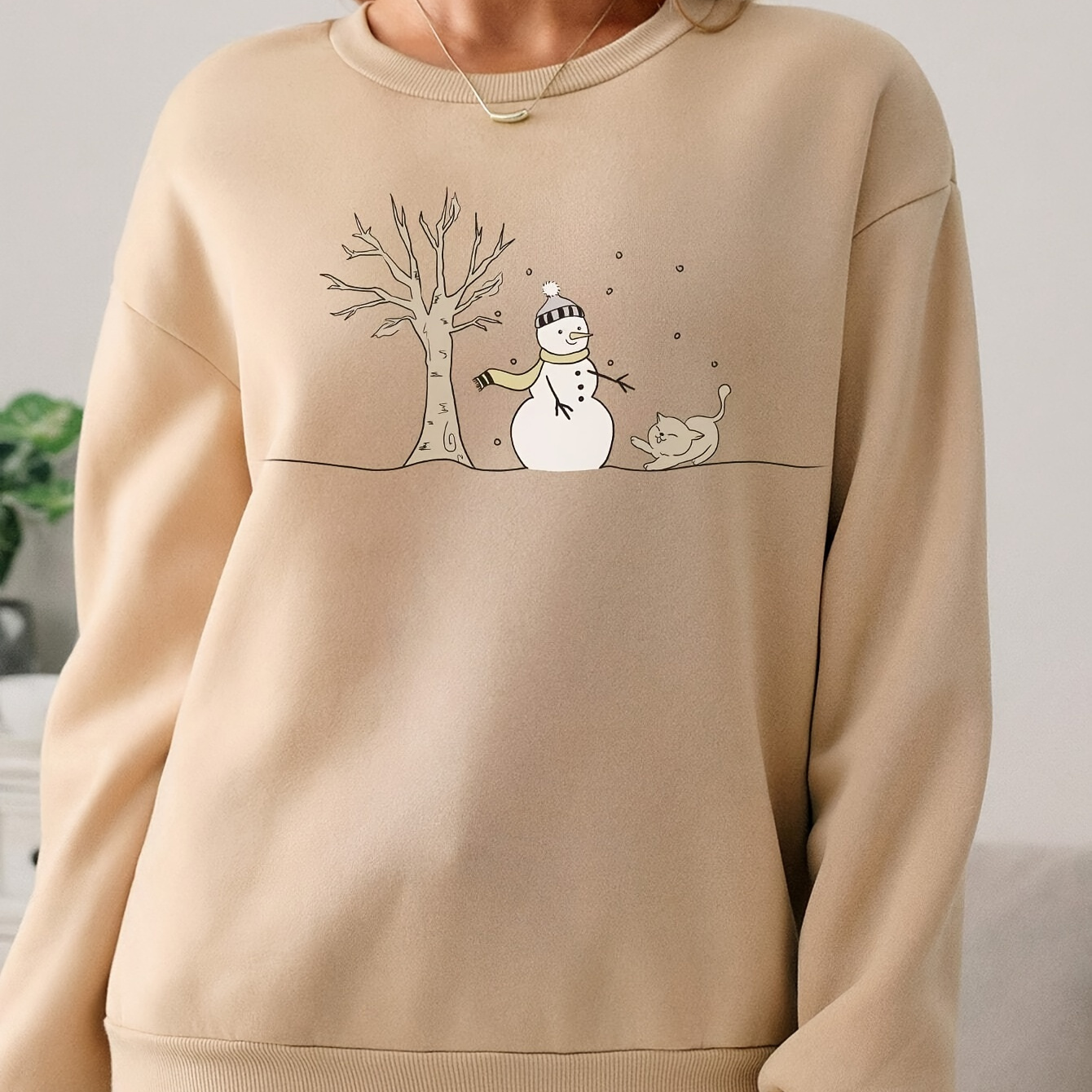 

Christmas Oversized Sweatshirt For Women - Polyester Round , , Snowman , Fall/